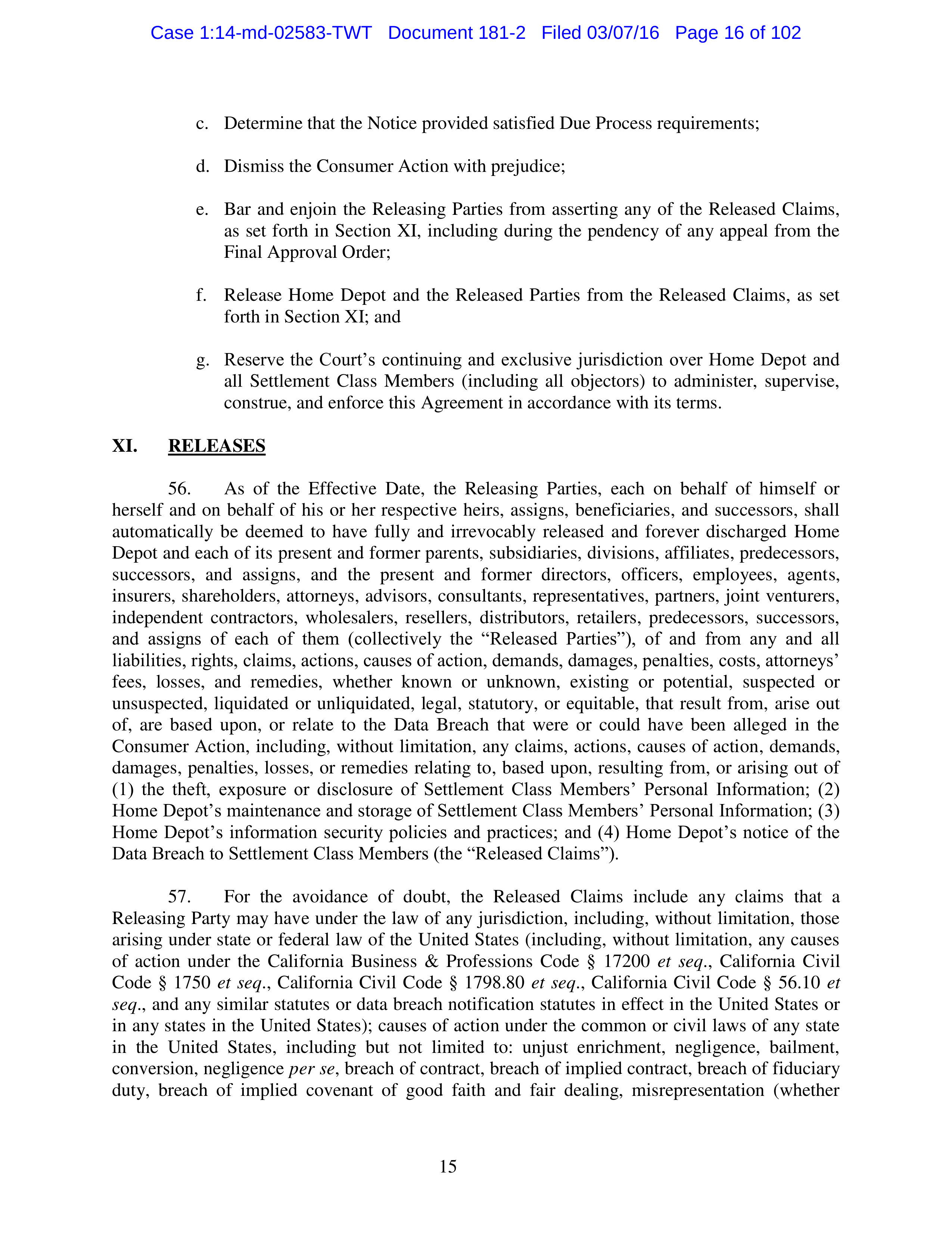 THE HOME DEPOT SETTLEMENT AGREEMENT — page 15