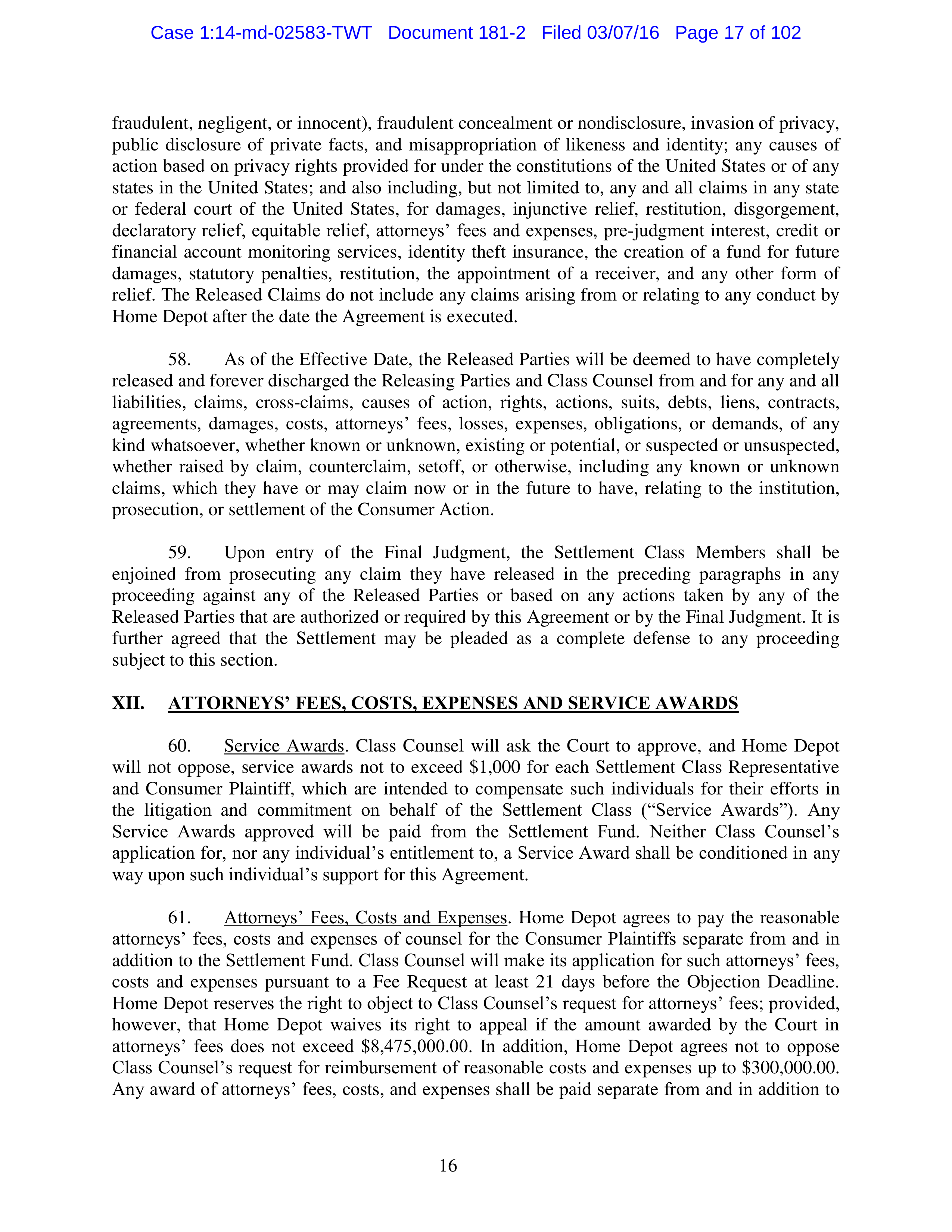 THE HOME DEPOT SETTLEMENT AGREEMENT — page 16
