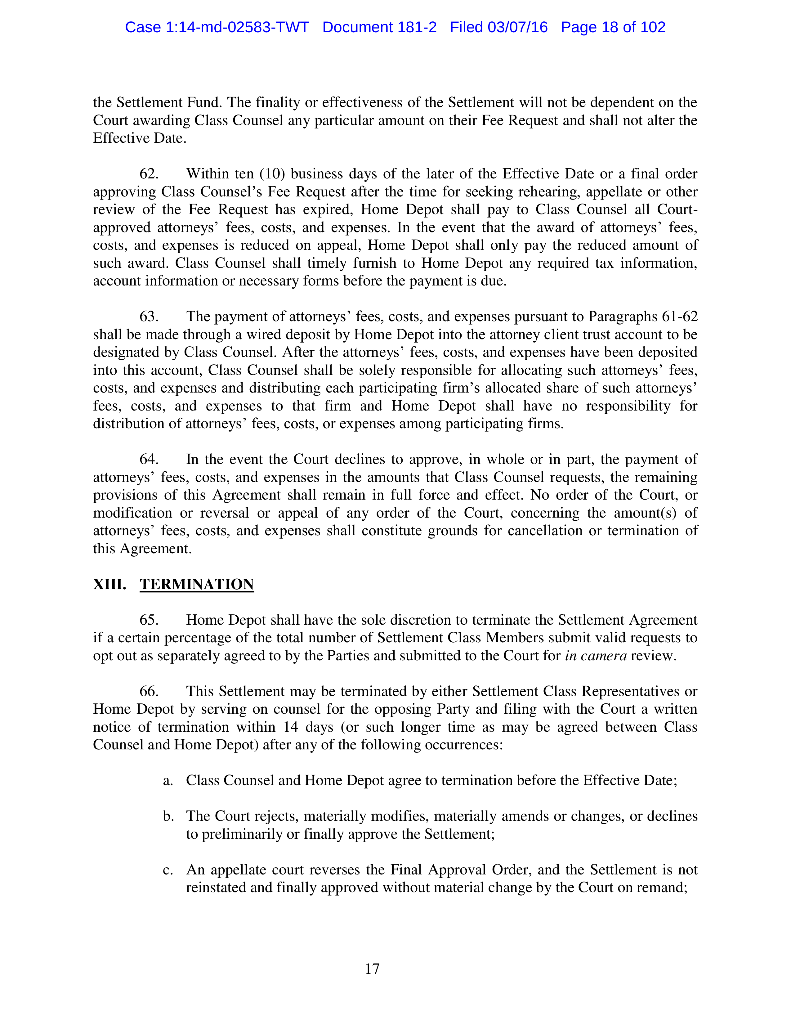 THE HOME DEPOT SETTLEMENT AGREEMENT — page 17