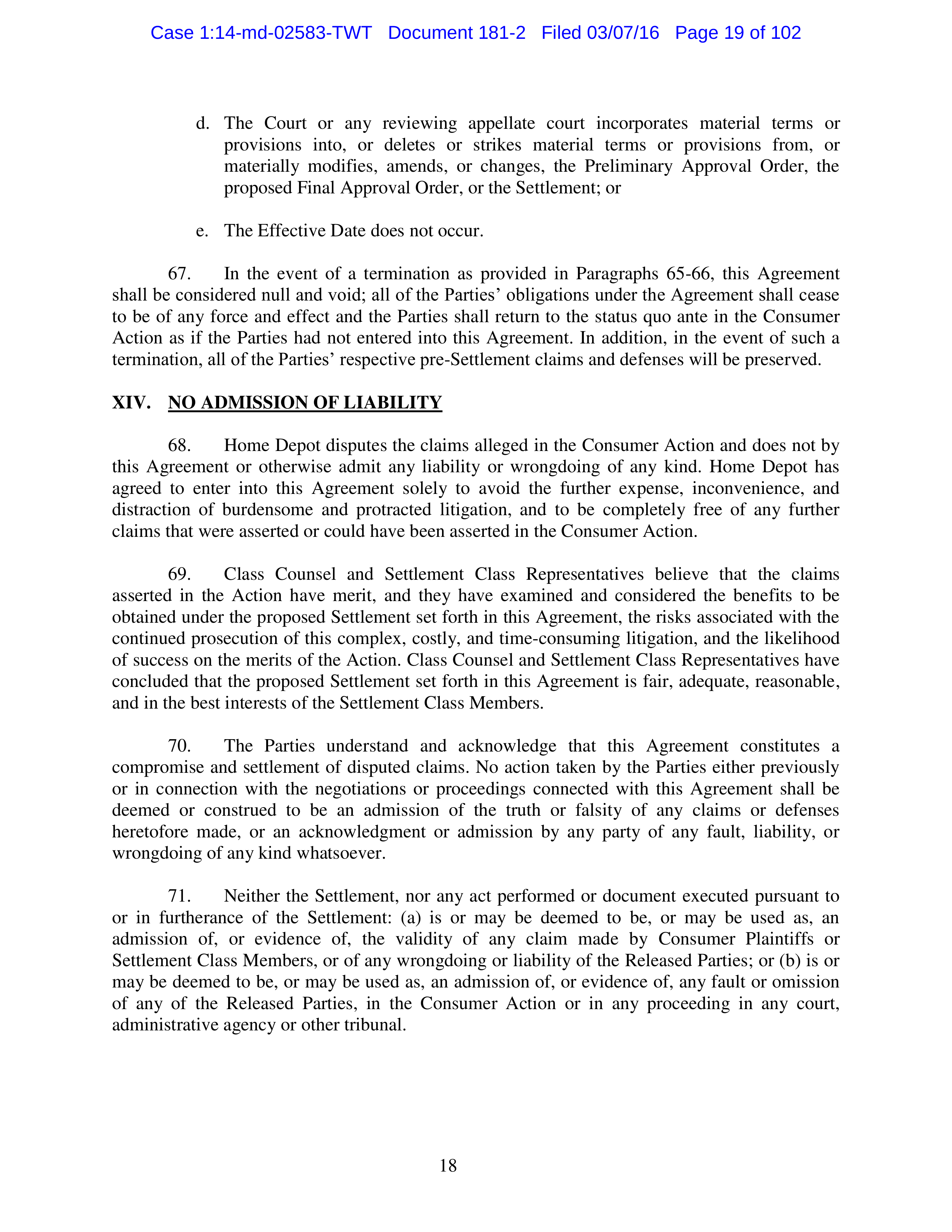 THE HOME DEPOT SETTLEMENT AGREEMENT — page 18