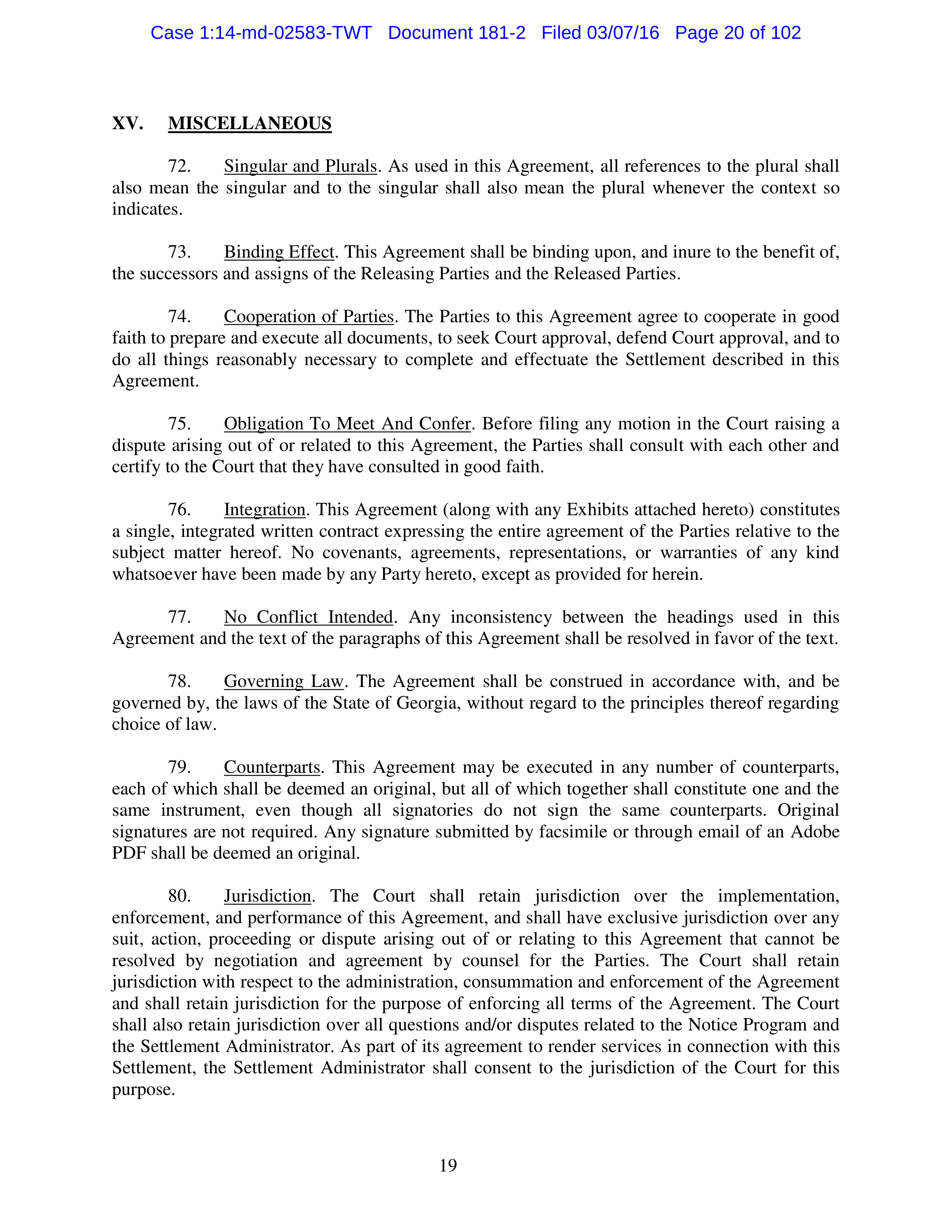 THE HOME DEPOT SETTLEMENT AGREEMENT — page 19