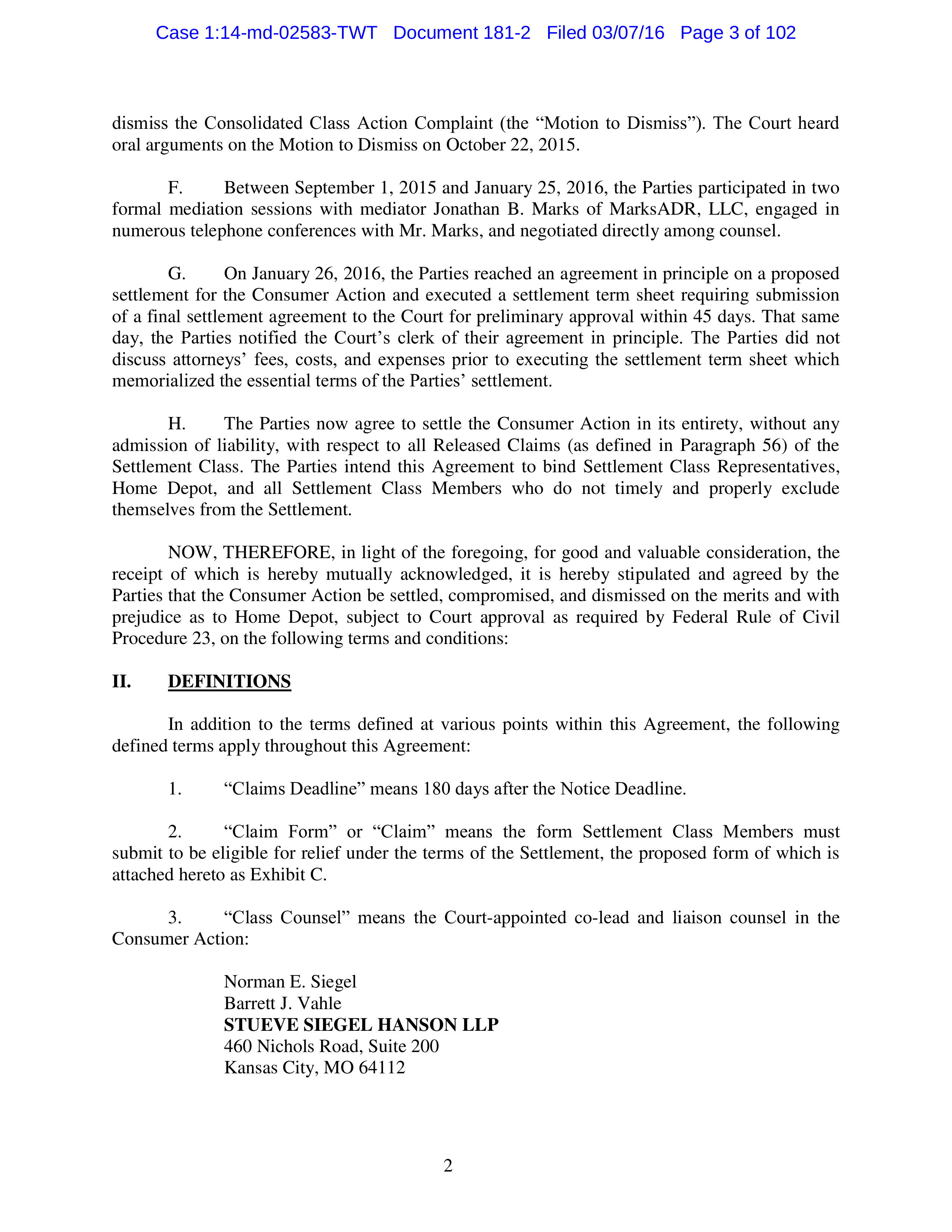 THE HOME DEPOT SETTLEMENT AGREEMENT — page 2