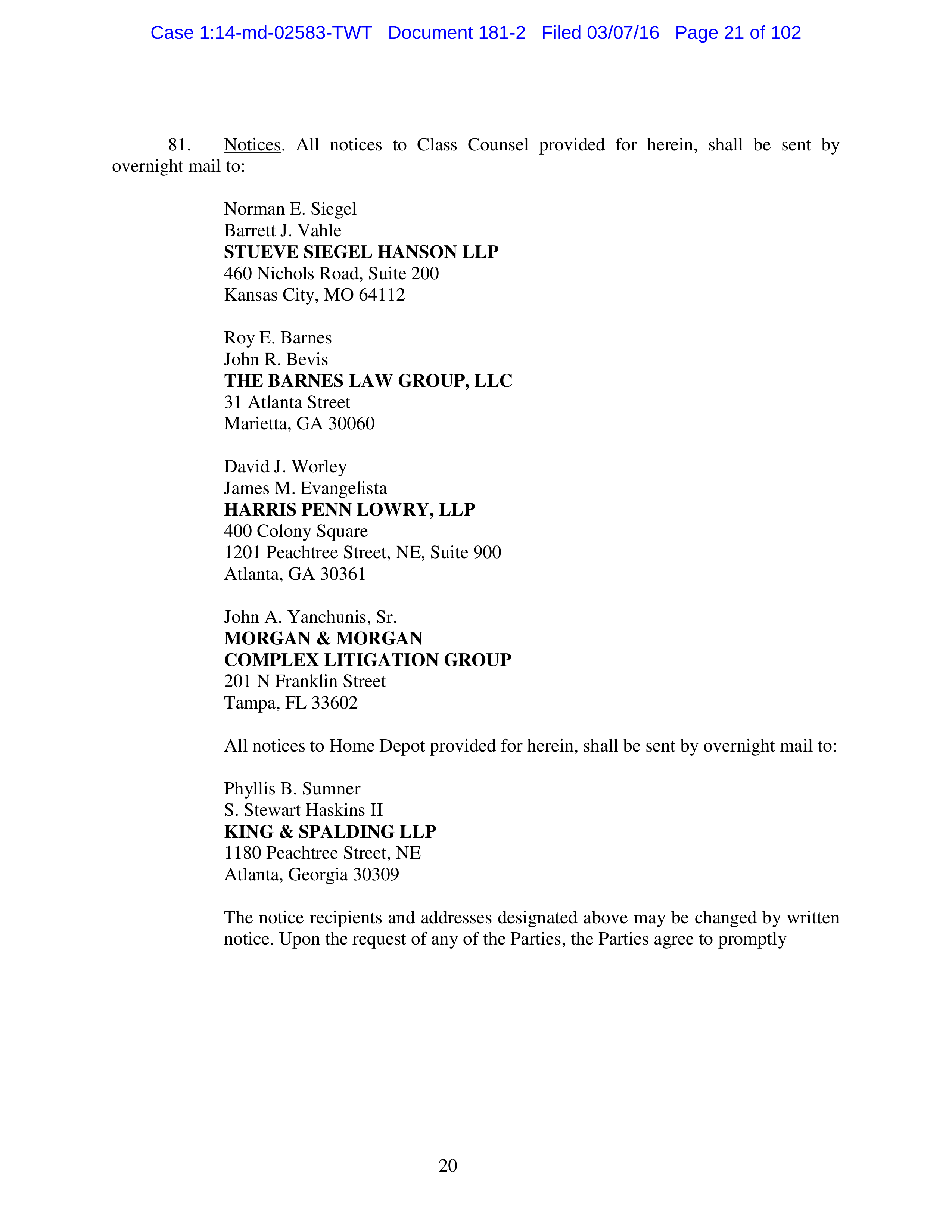 THE HOME DEPOT SETTLEMENT AGREEMENT — page 20