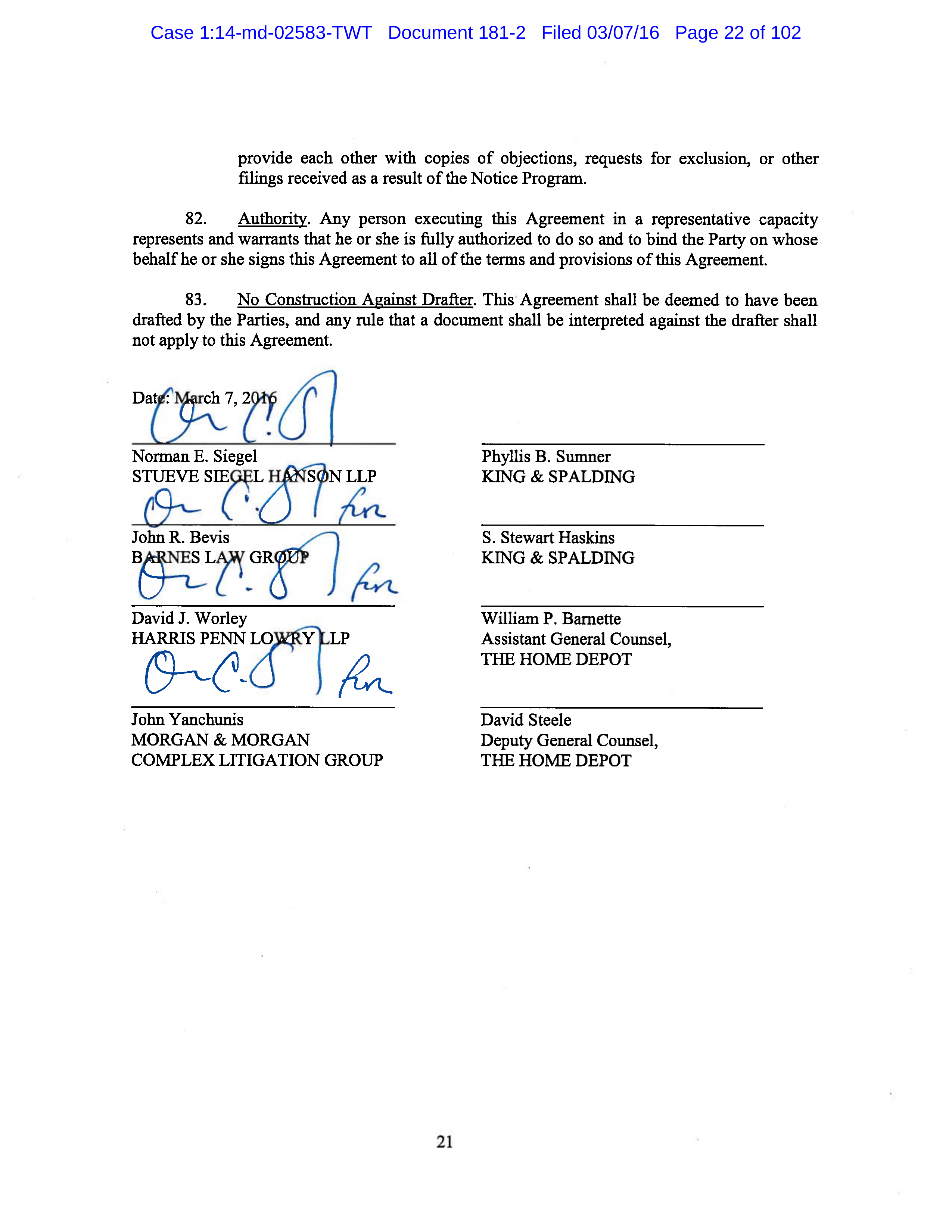 THE HOME DEPOT SETTLEMENT AGREEMENT — page 21