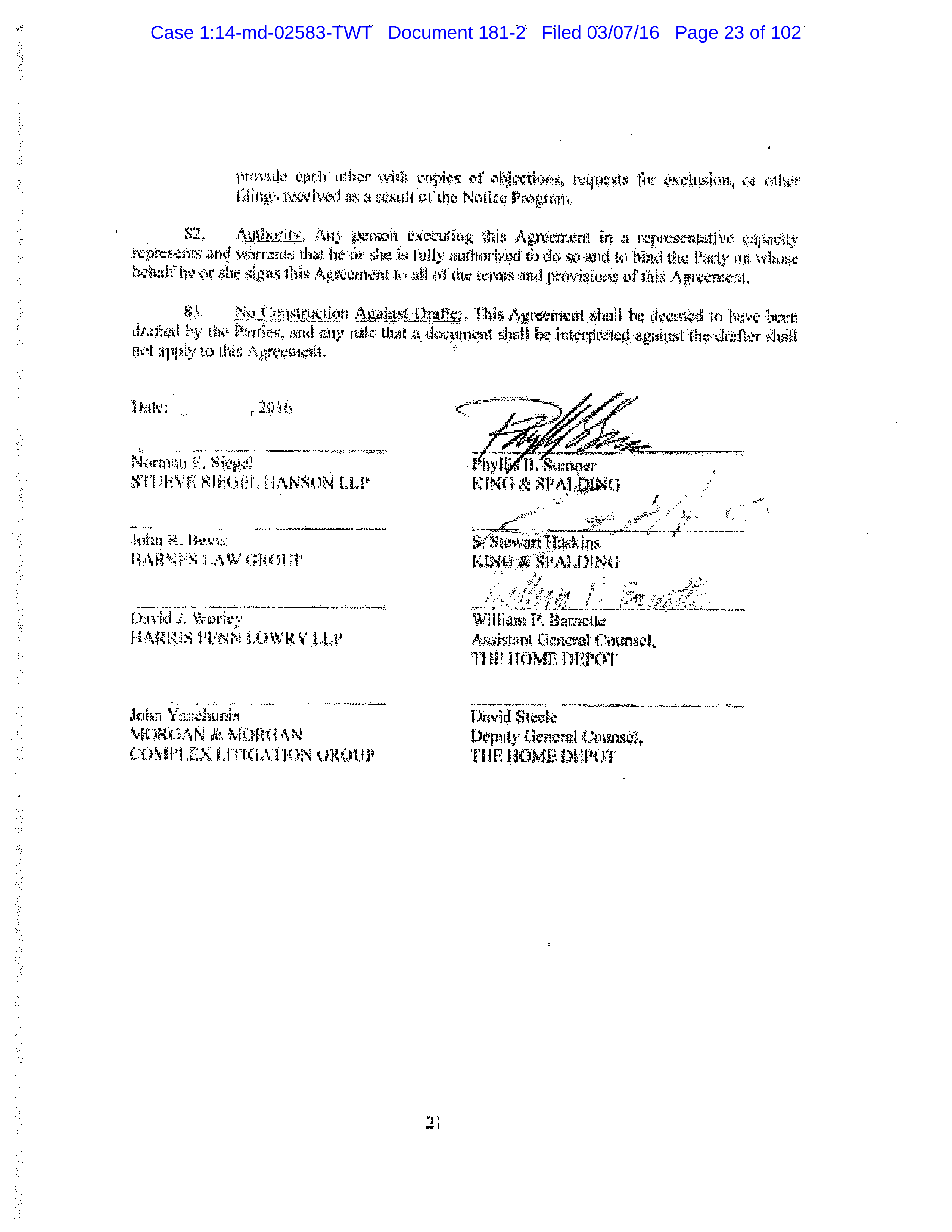 THE HOME DEPOT SETTLEMENT AGREEMENT — page 22