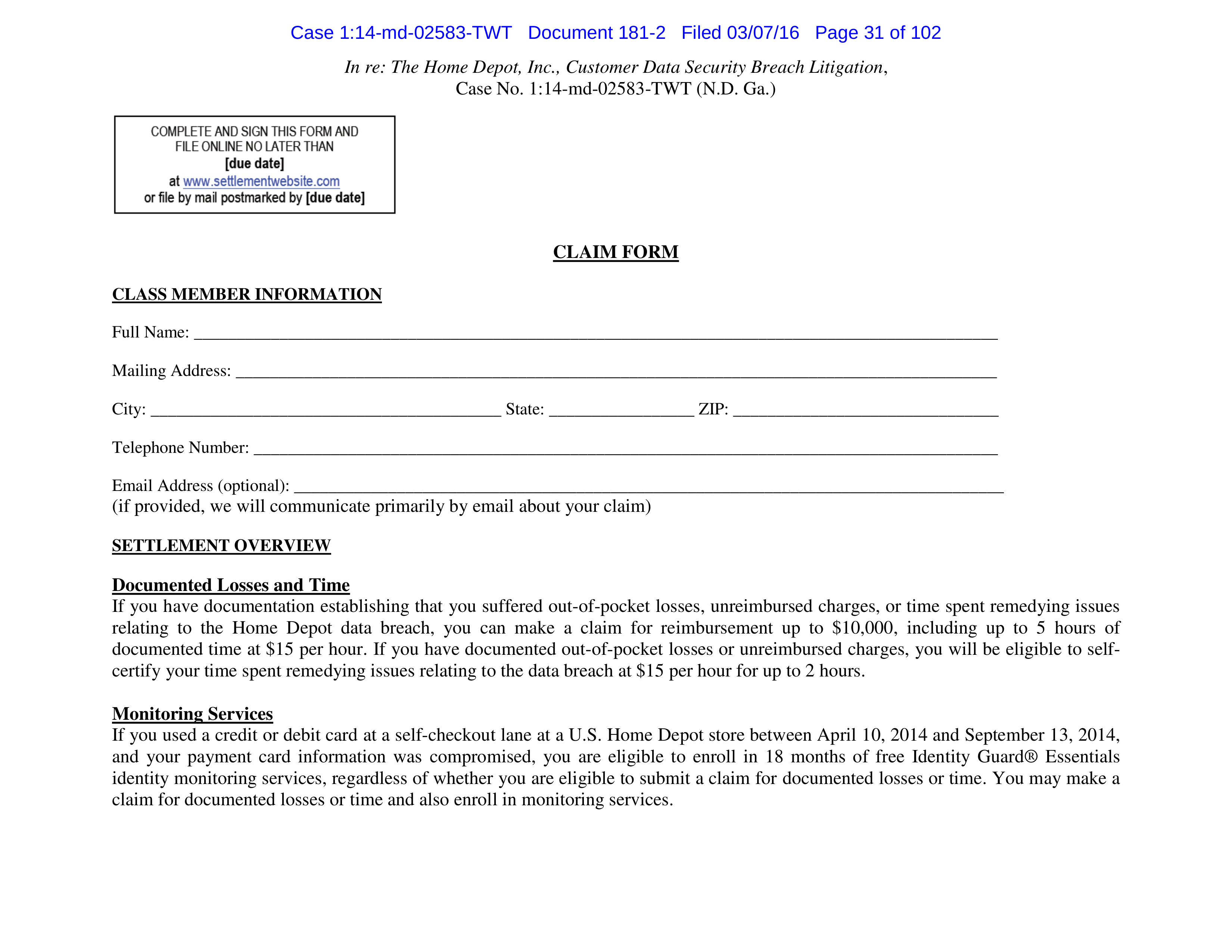 THE HOME DEPOT SETTLEMENT AGREEMENT — page 30
