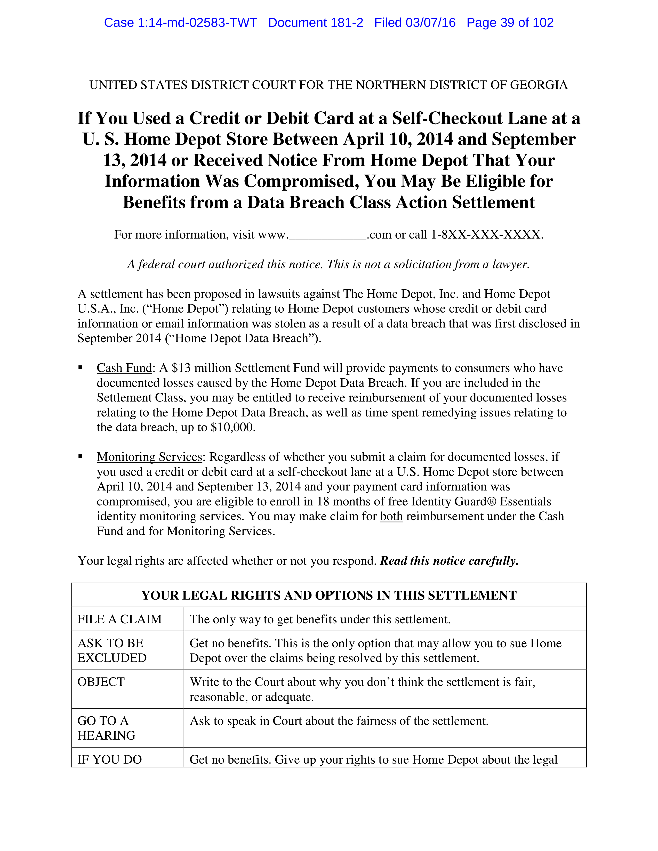 THE HOME DEPOT SETTLEMENT AGREEMENT — page 38