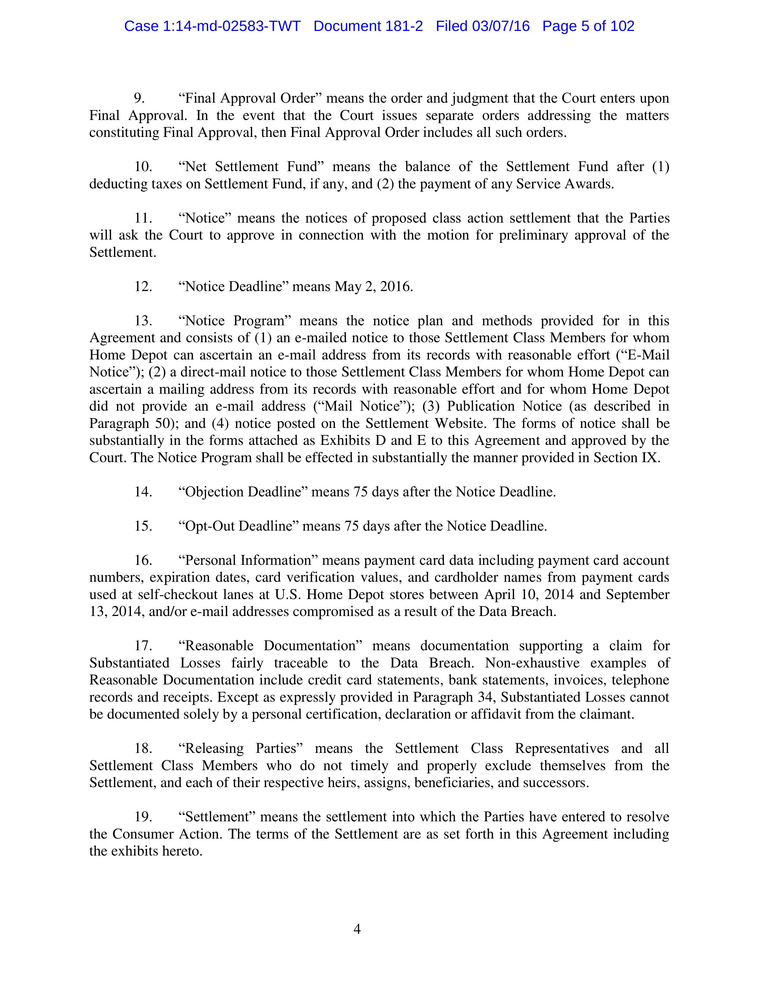 THE HOME DEPOT SETTLEMENT AGREEMENT — page 4