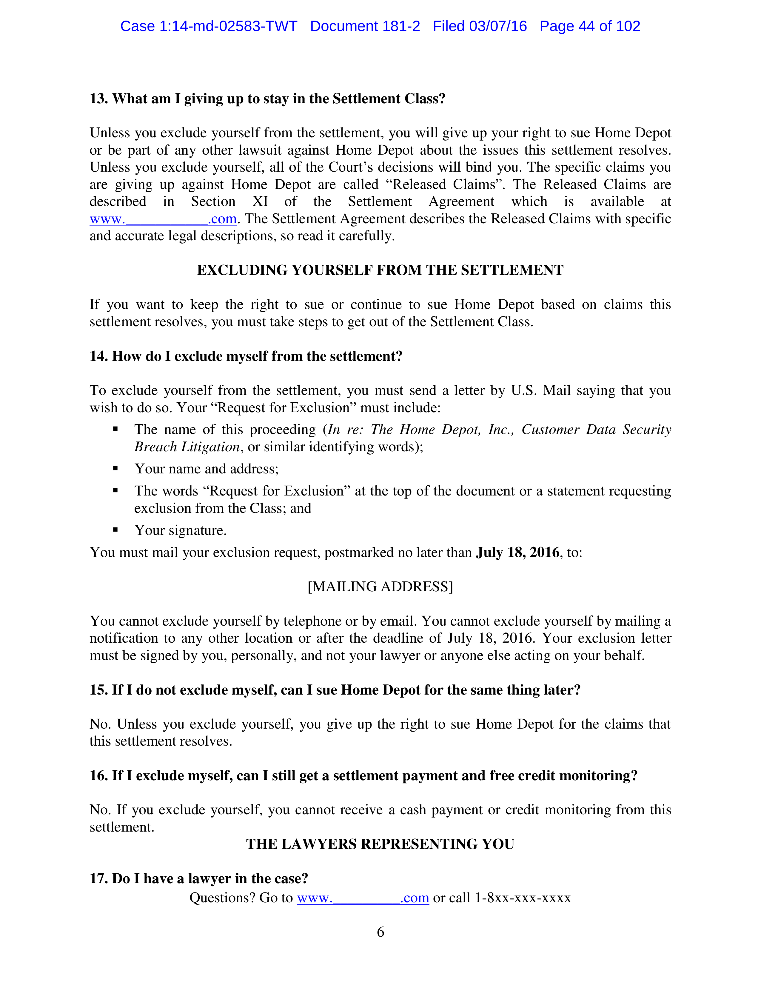THE HOME DEPOT SETTLEMENT AGREEMENT — page 43