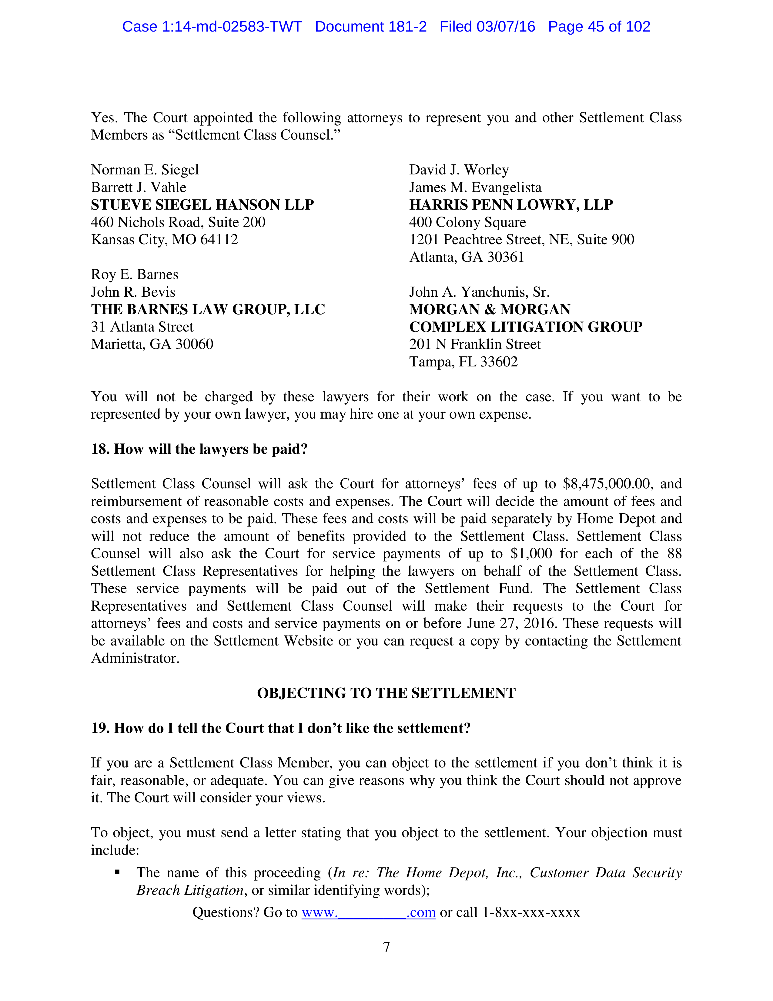 THE HOME DEPOT SETTLEMENT AGREEMENT — page 44