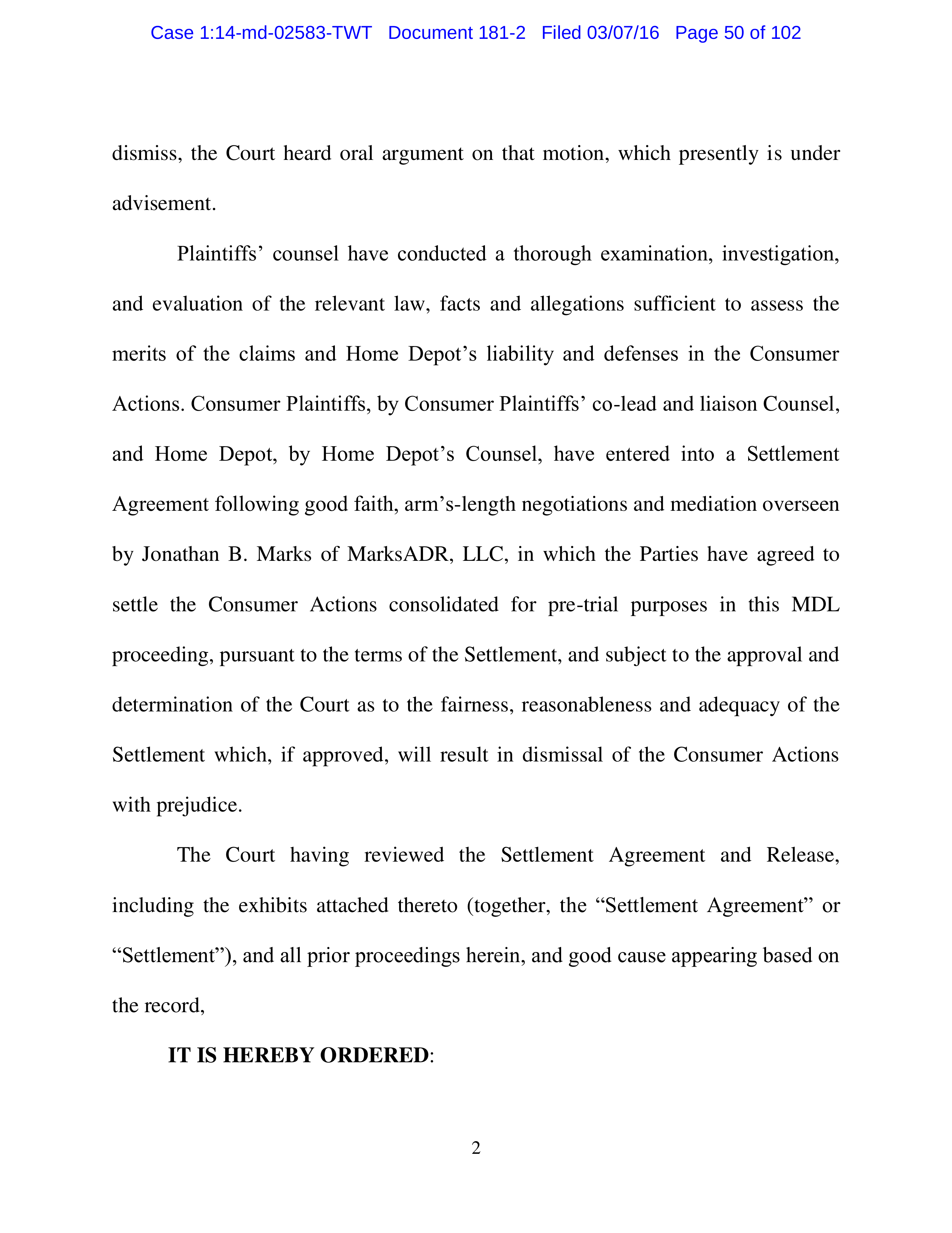 THE HOME DEPOT SETTLEMENT AGREEMENT — page 49