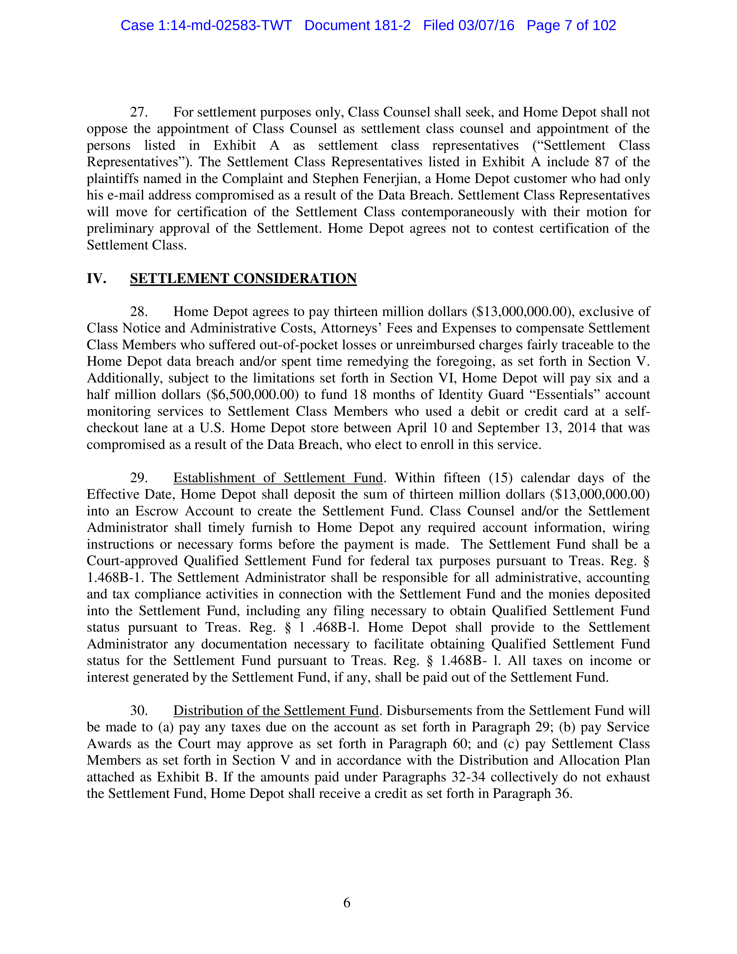 THE HOME DEPOT SETTLEMENT AGREEMENT — page 6