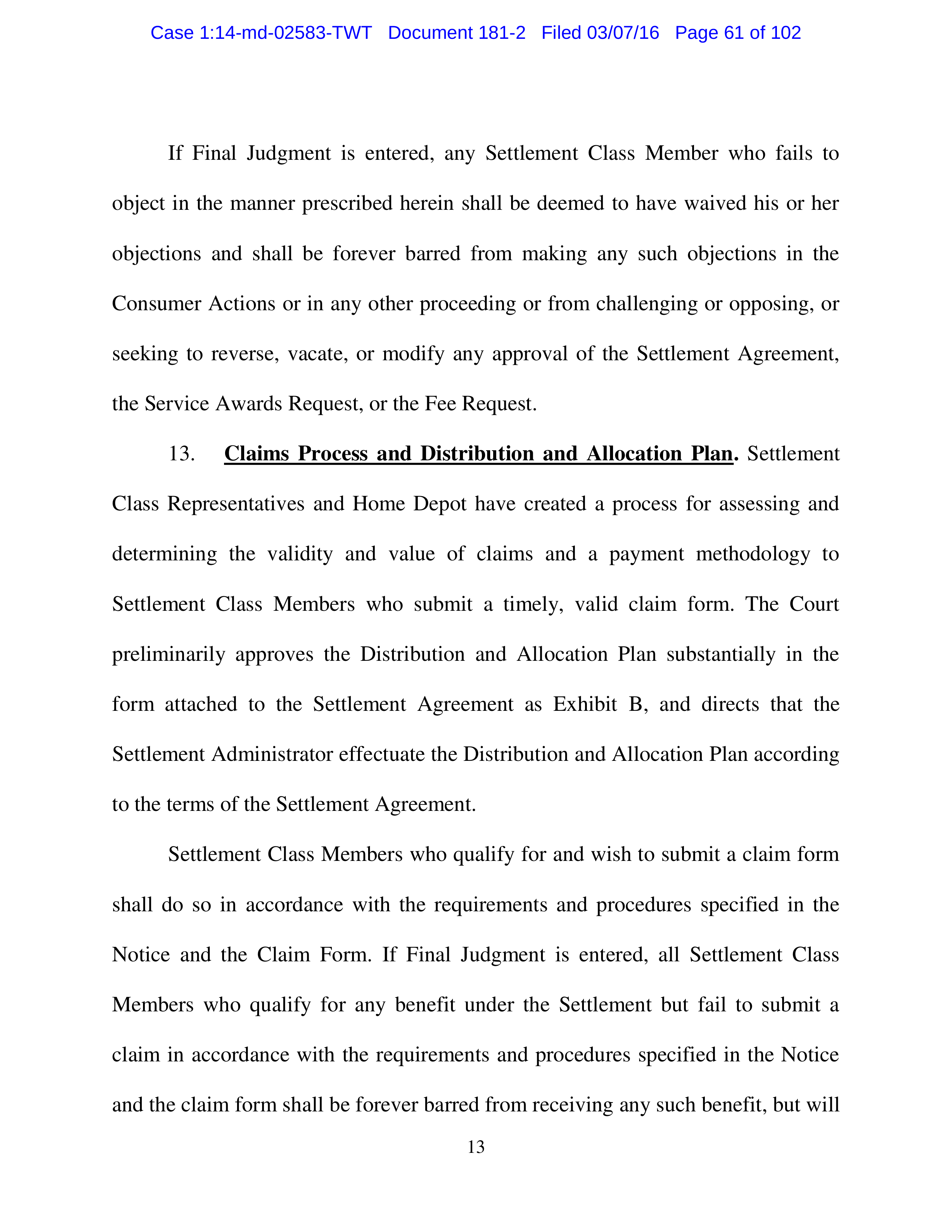 THE HOME DEPOT SETTLEMENT AGREEMENT — page 60