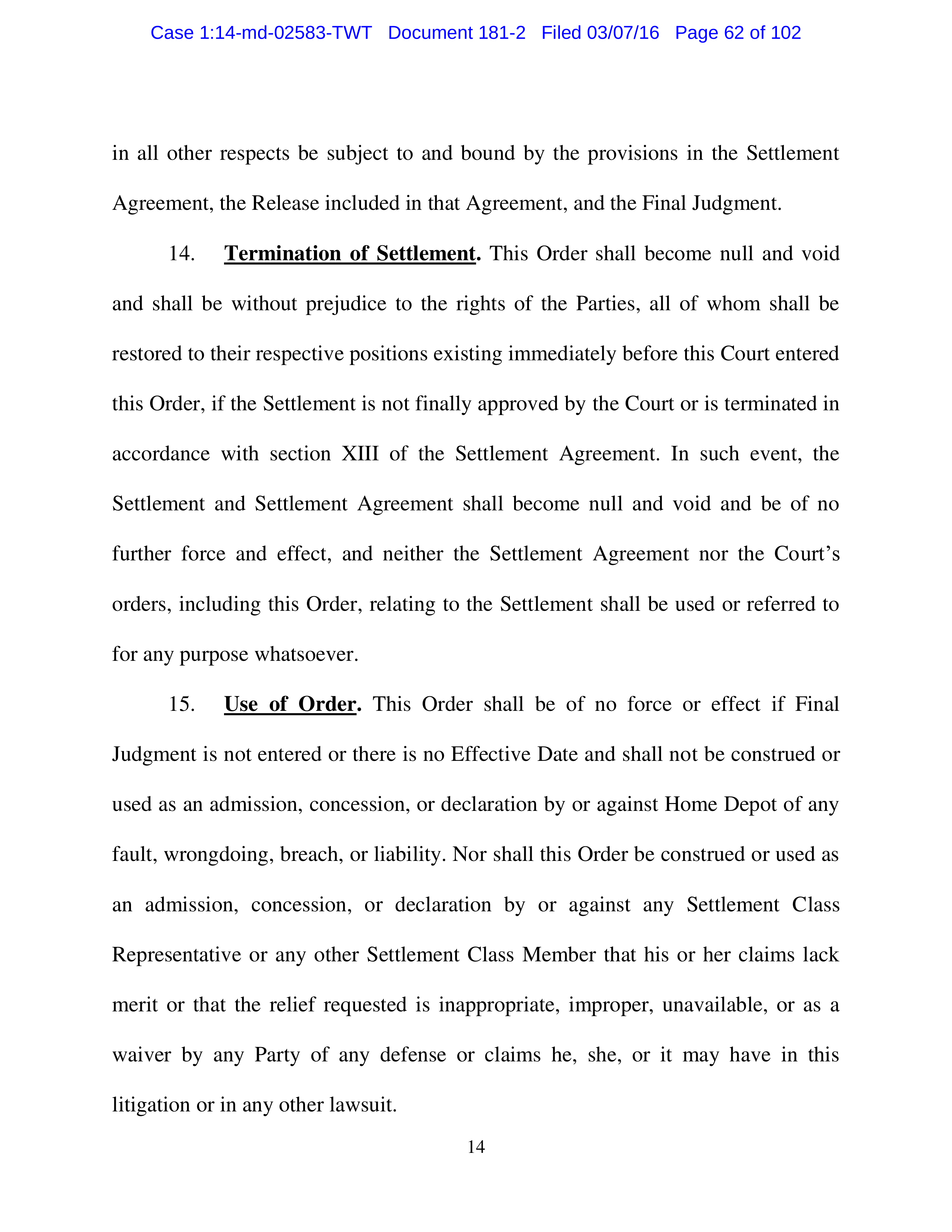 THE HOME DEPOT SETTLEMENT AGREEMENT — page 61