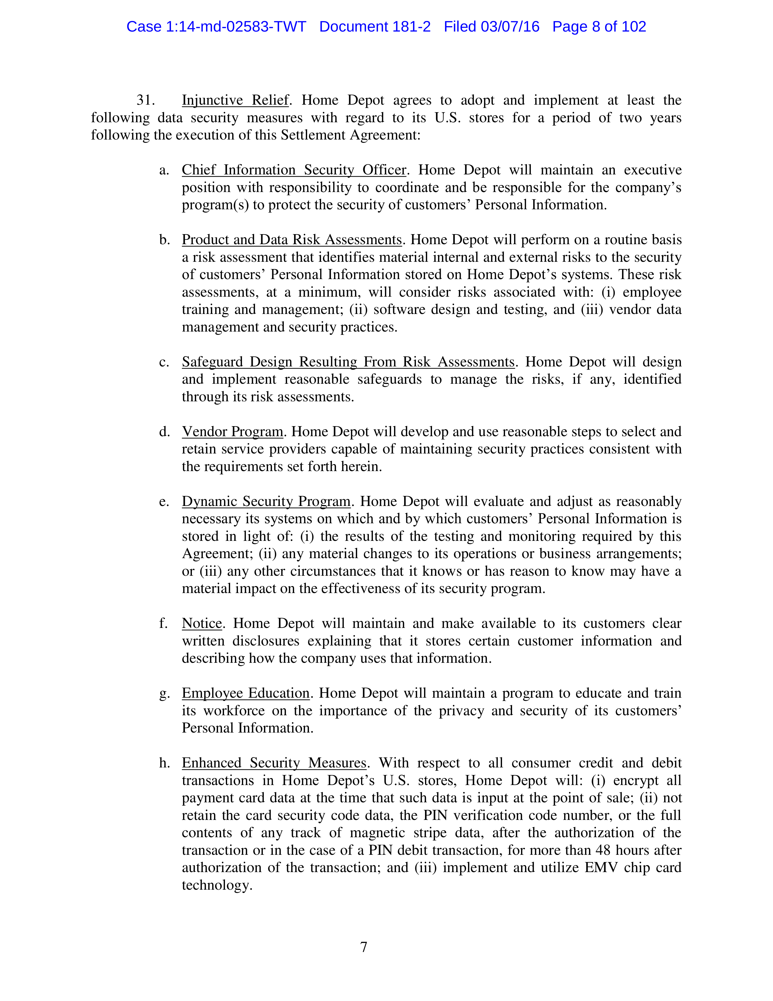 THE HOME DEPOT SETTLEMENT AGREEMENT — page 7