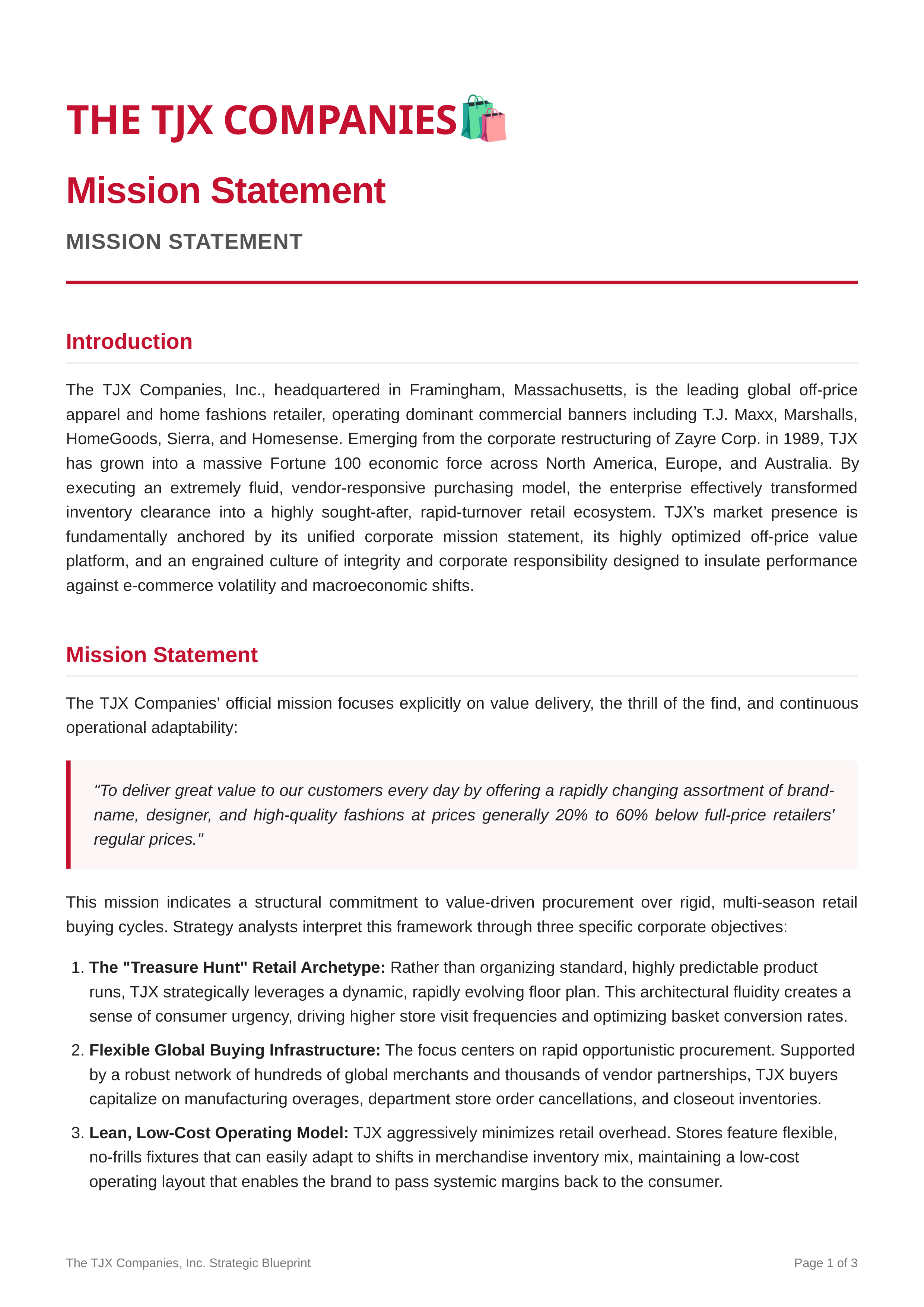 TJX Companies Mission Statement — page 1