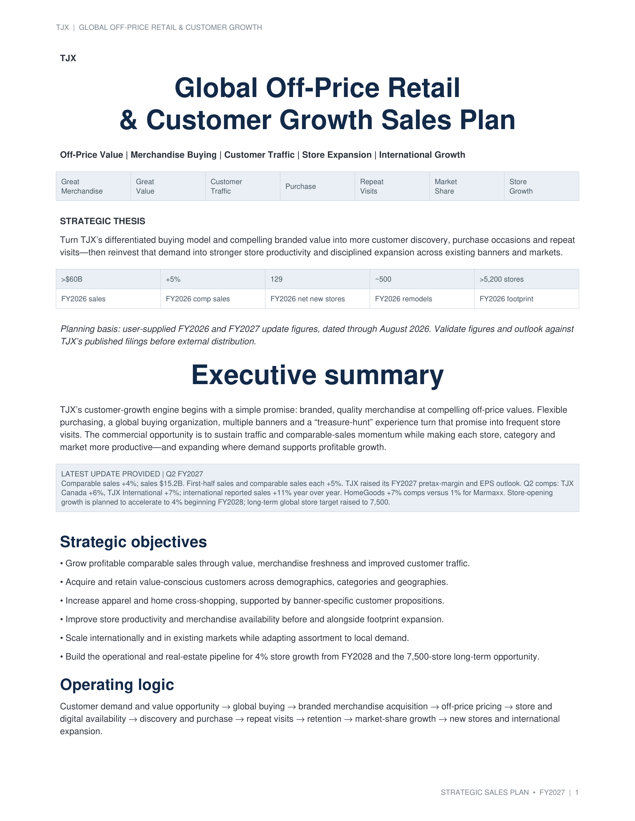 TJX Global Off-Price Retail & Customer Growth Sales Plan — page 1