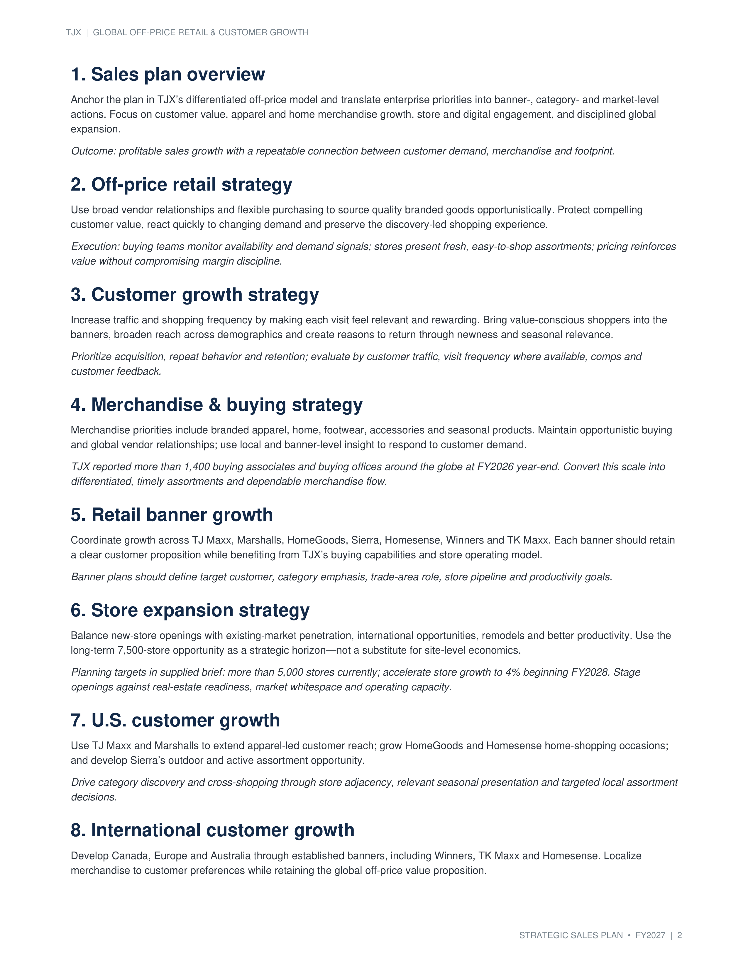 TJX Global Off-Price Retail & Customer Growth Sales Plan — page 2