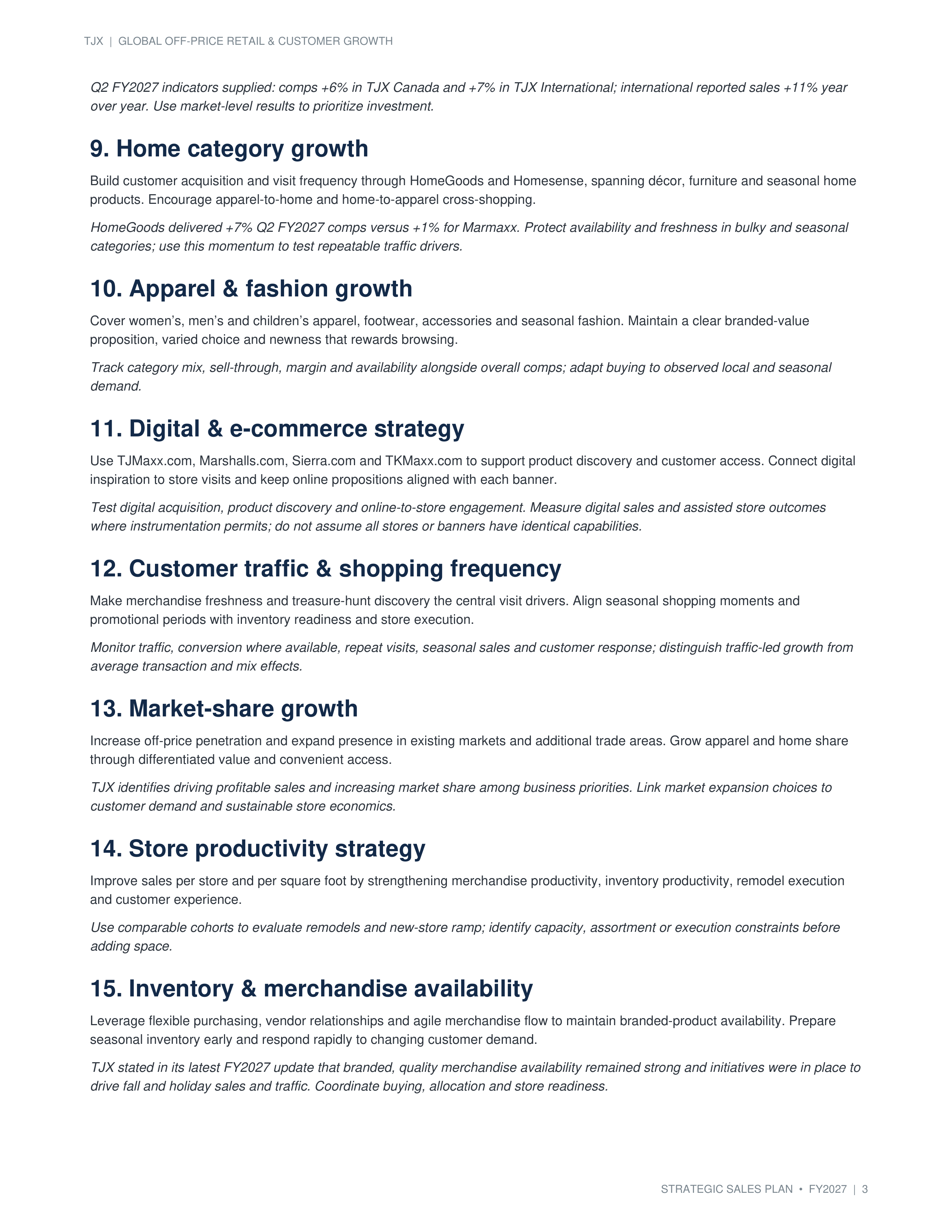 TJX Global Off-Price Retail & Customer Growth Sales Plan — page 3