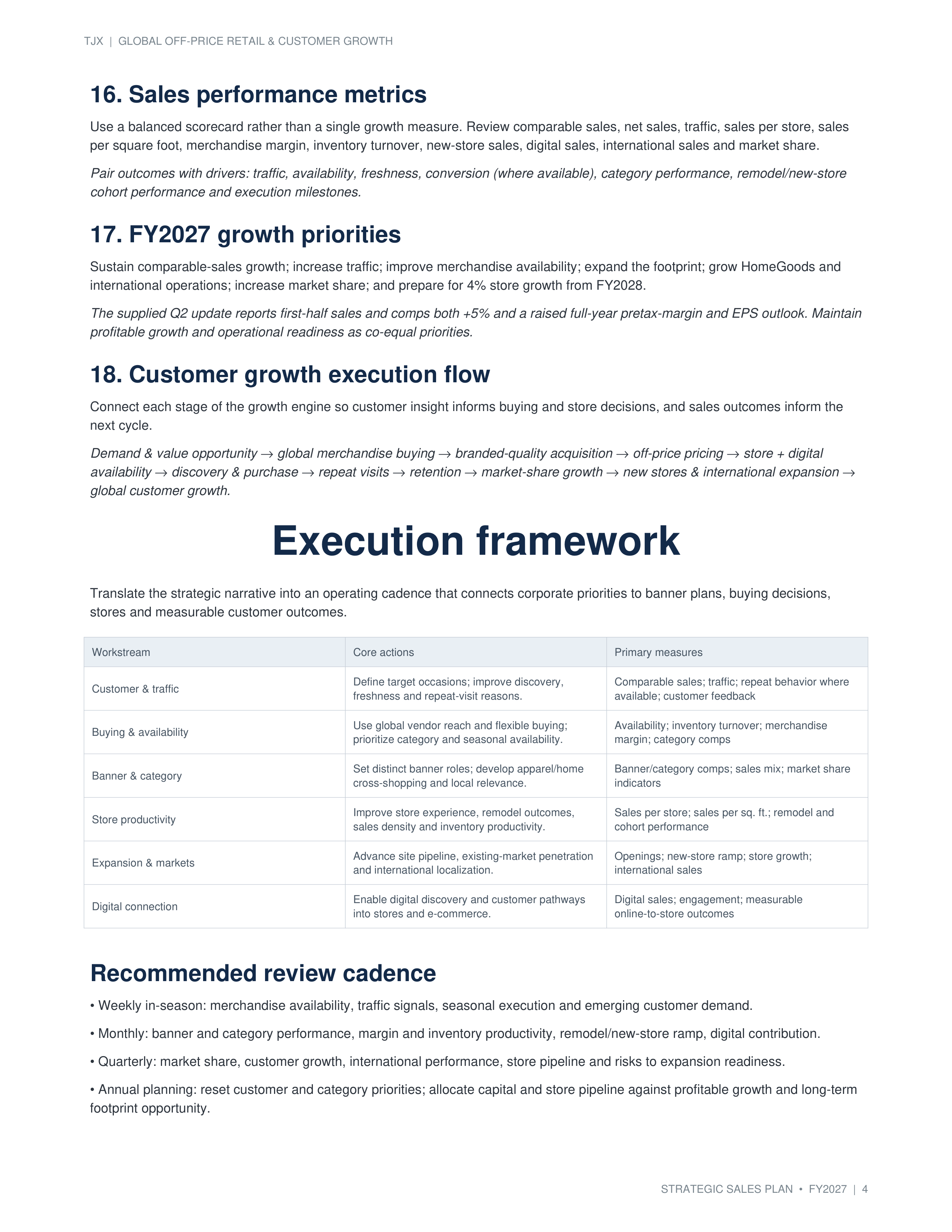 TJX Global Off-Price Retail & Customer Growth Sales Plan — page 4