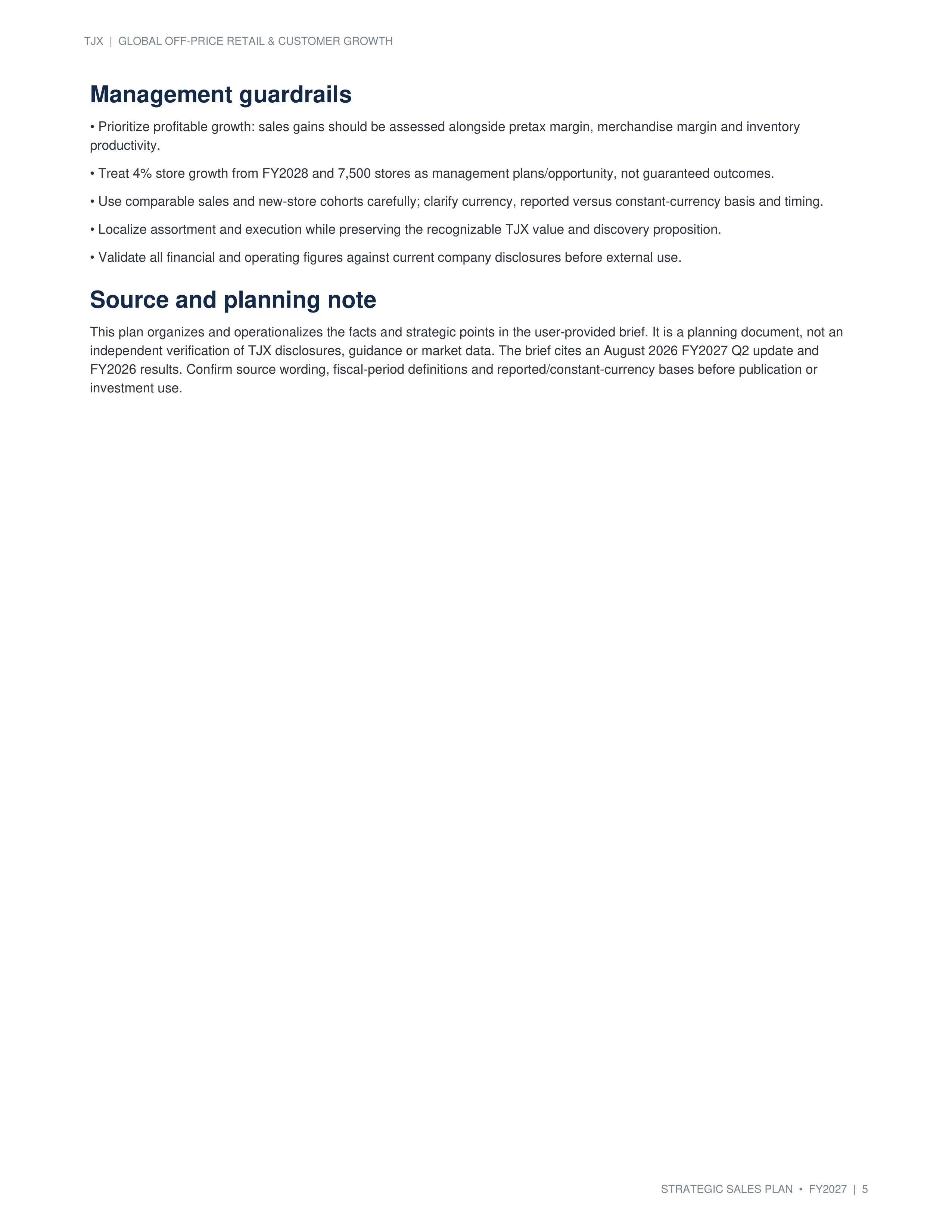 TJX Global Off-Price Retail & Customer Growth Sales Plan — page 5