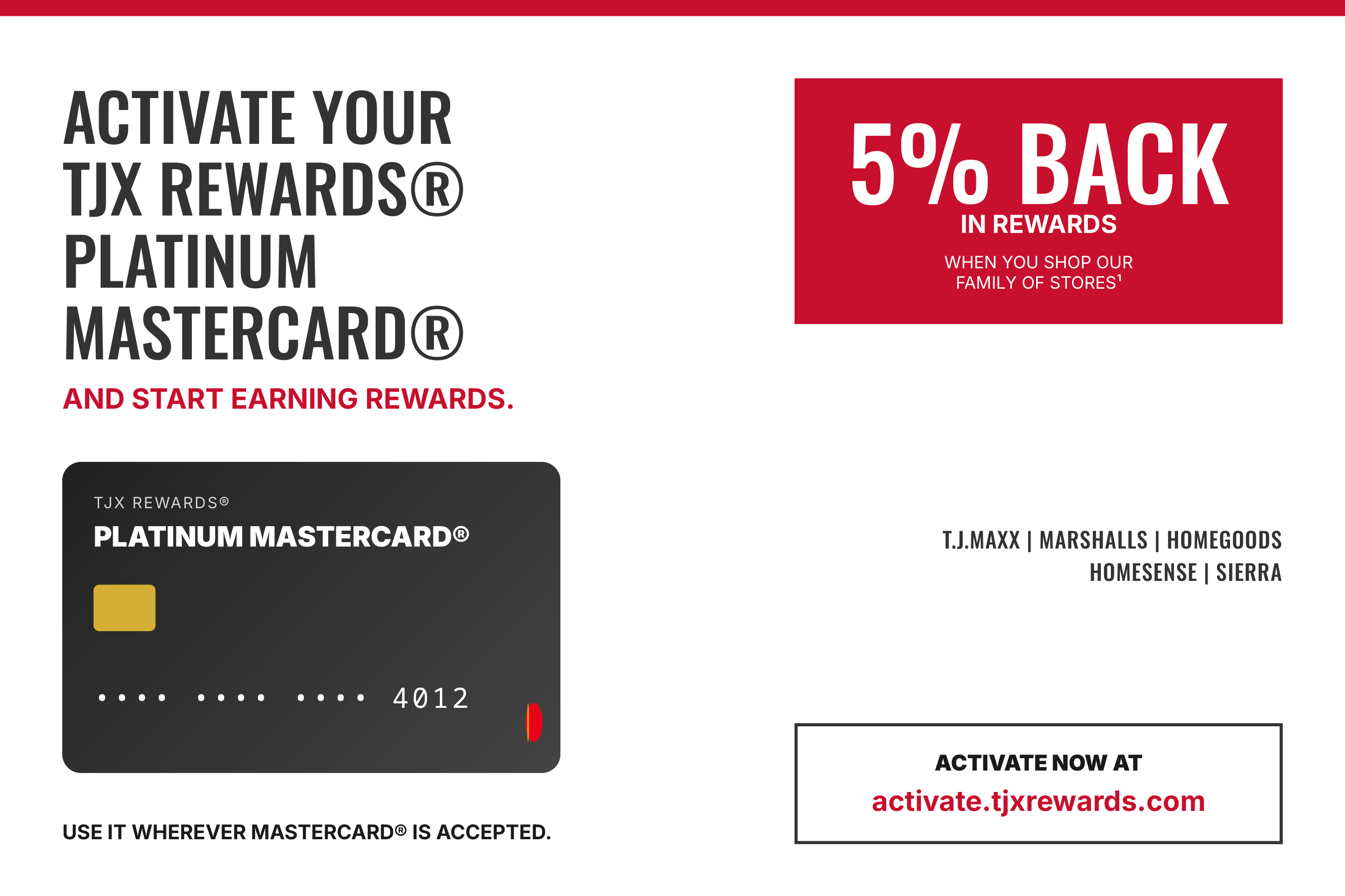 TJX Rewards Access Open-Loop Credit Activation Postcard — page 1