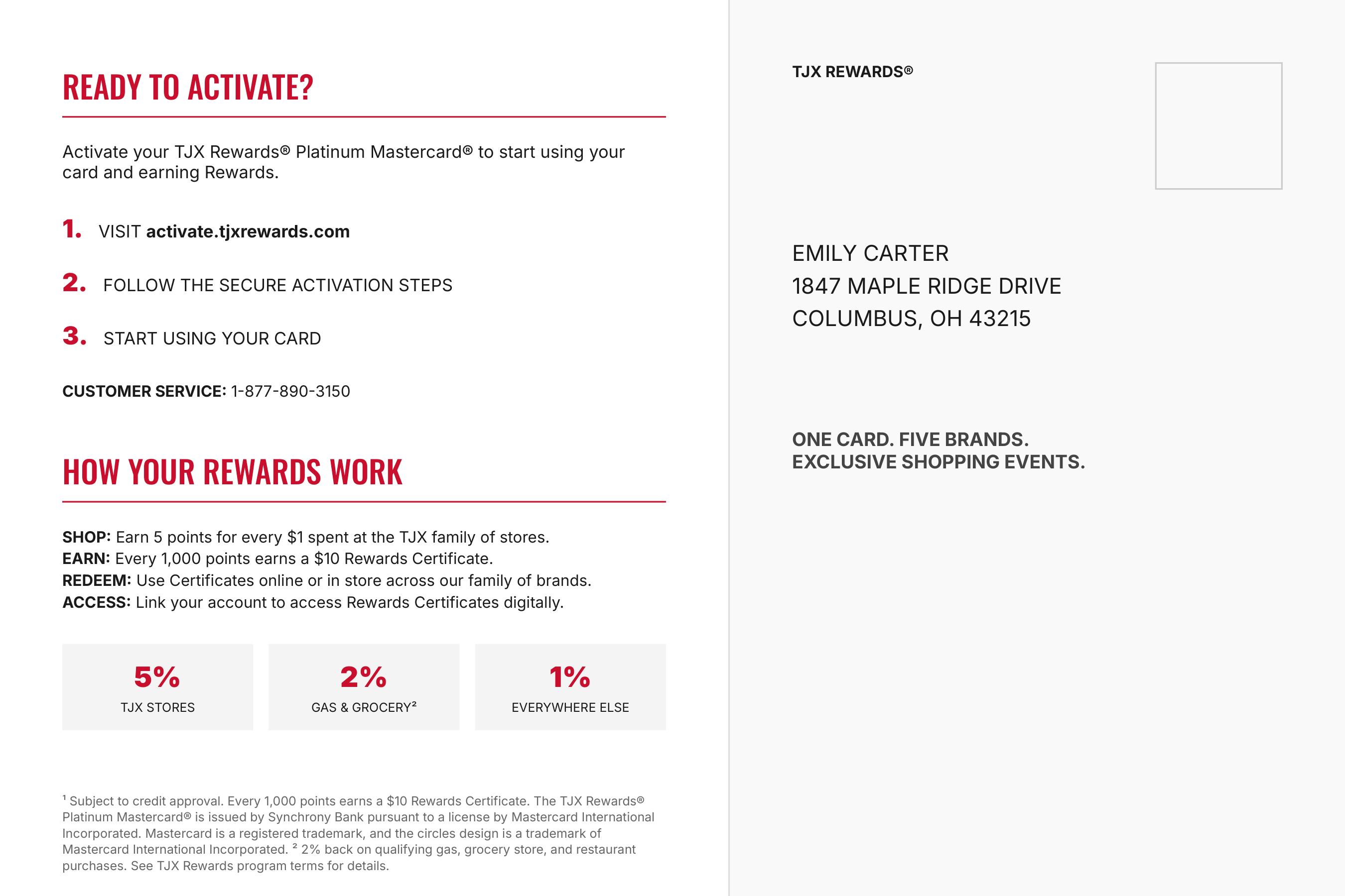 TJX Rewards Access Open-Loop Credit Activation Postcard — page 2