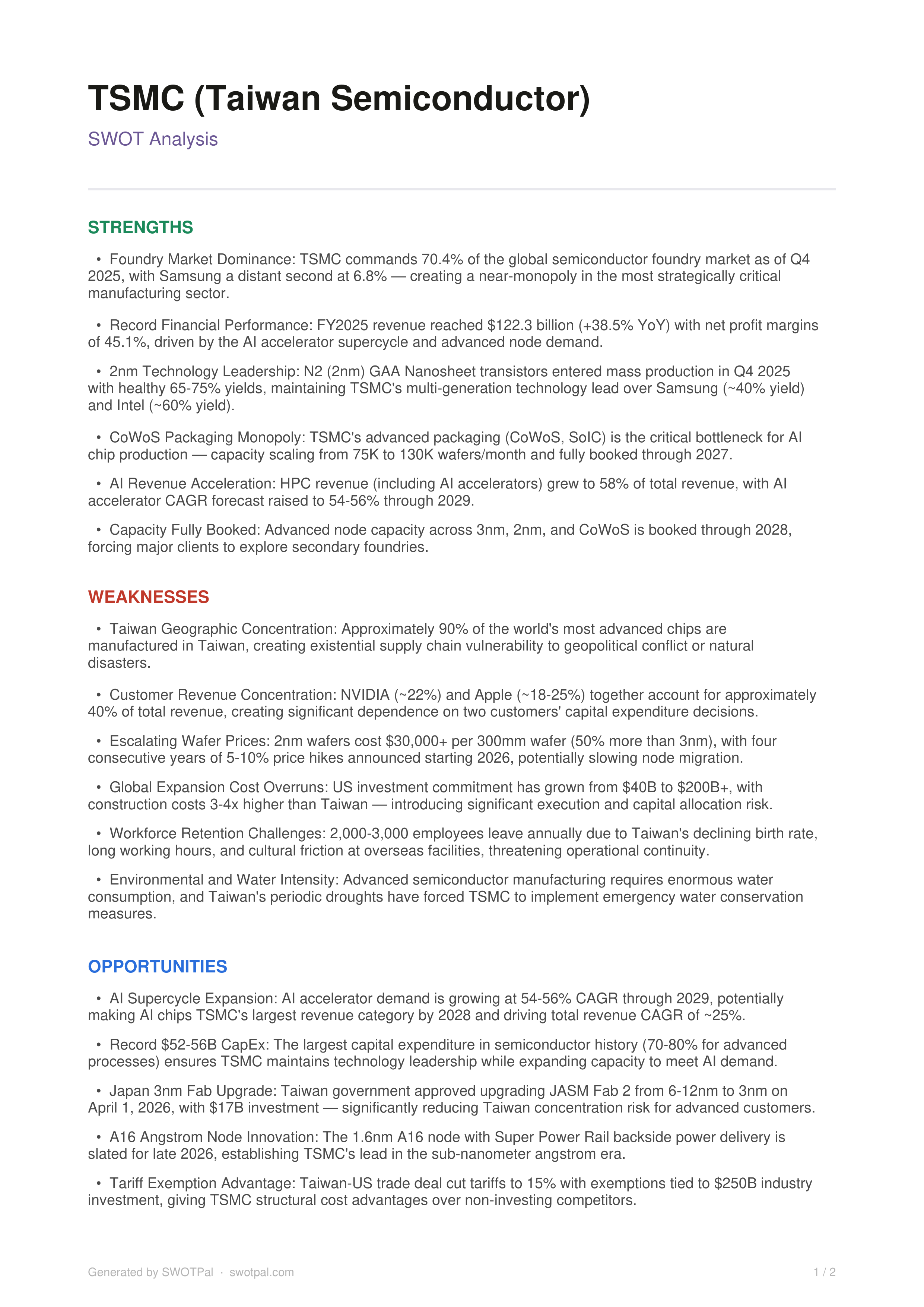 TSMC Swot Analysis  — page 1