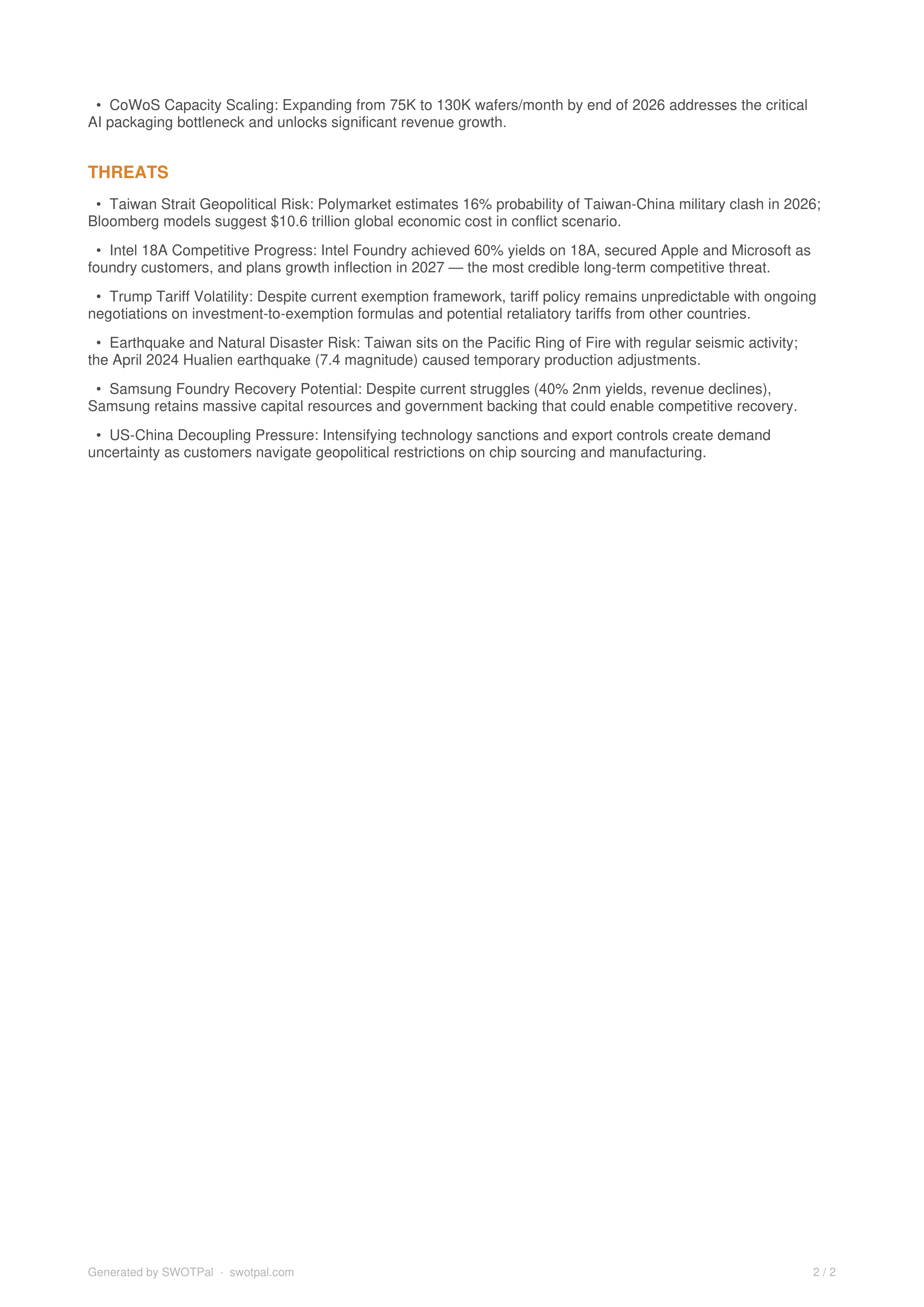 TSMC Swot Analysis  — page 2