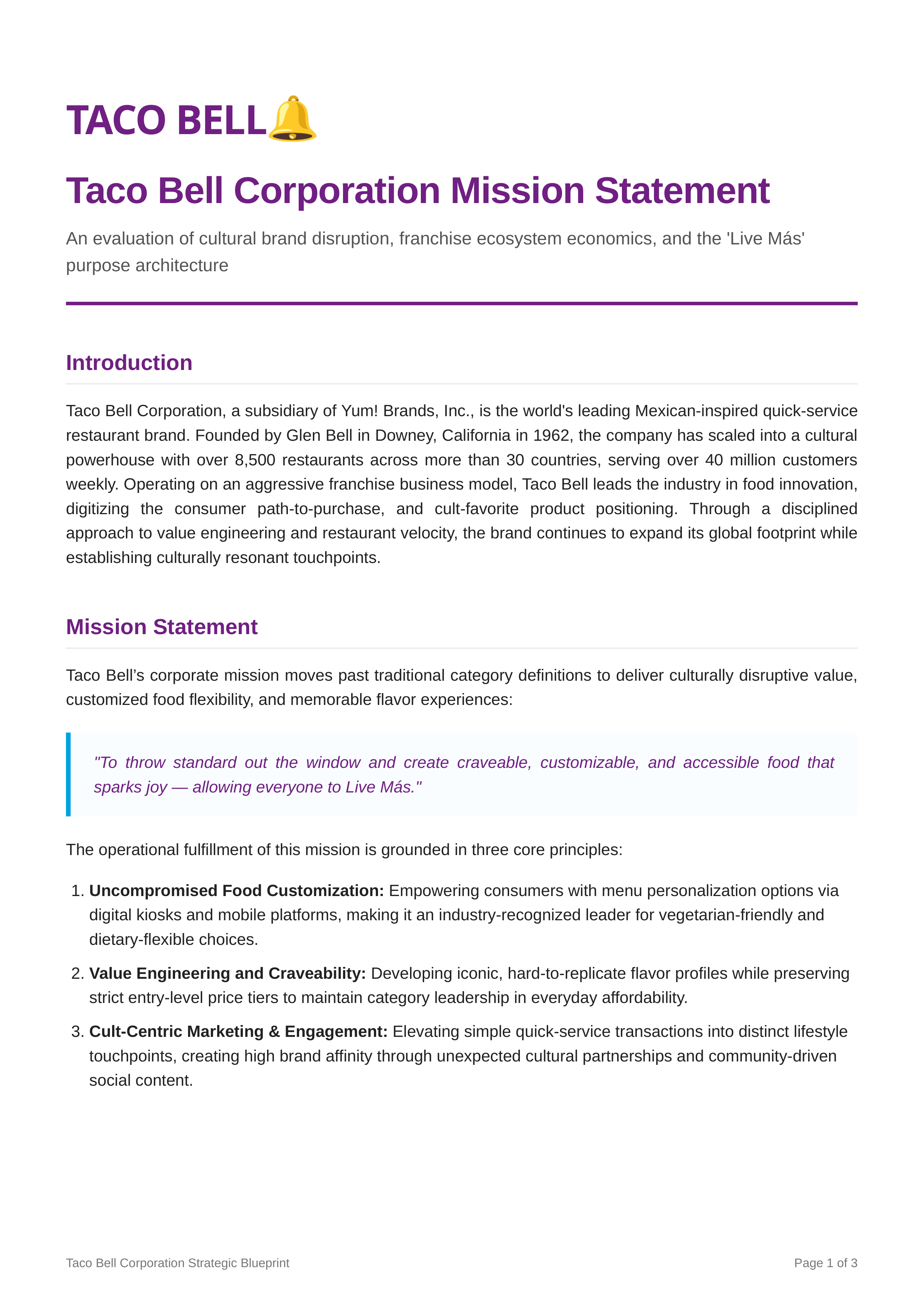 Taco Bell Mission Statement — page 1