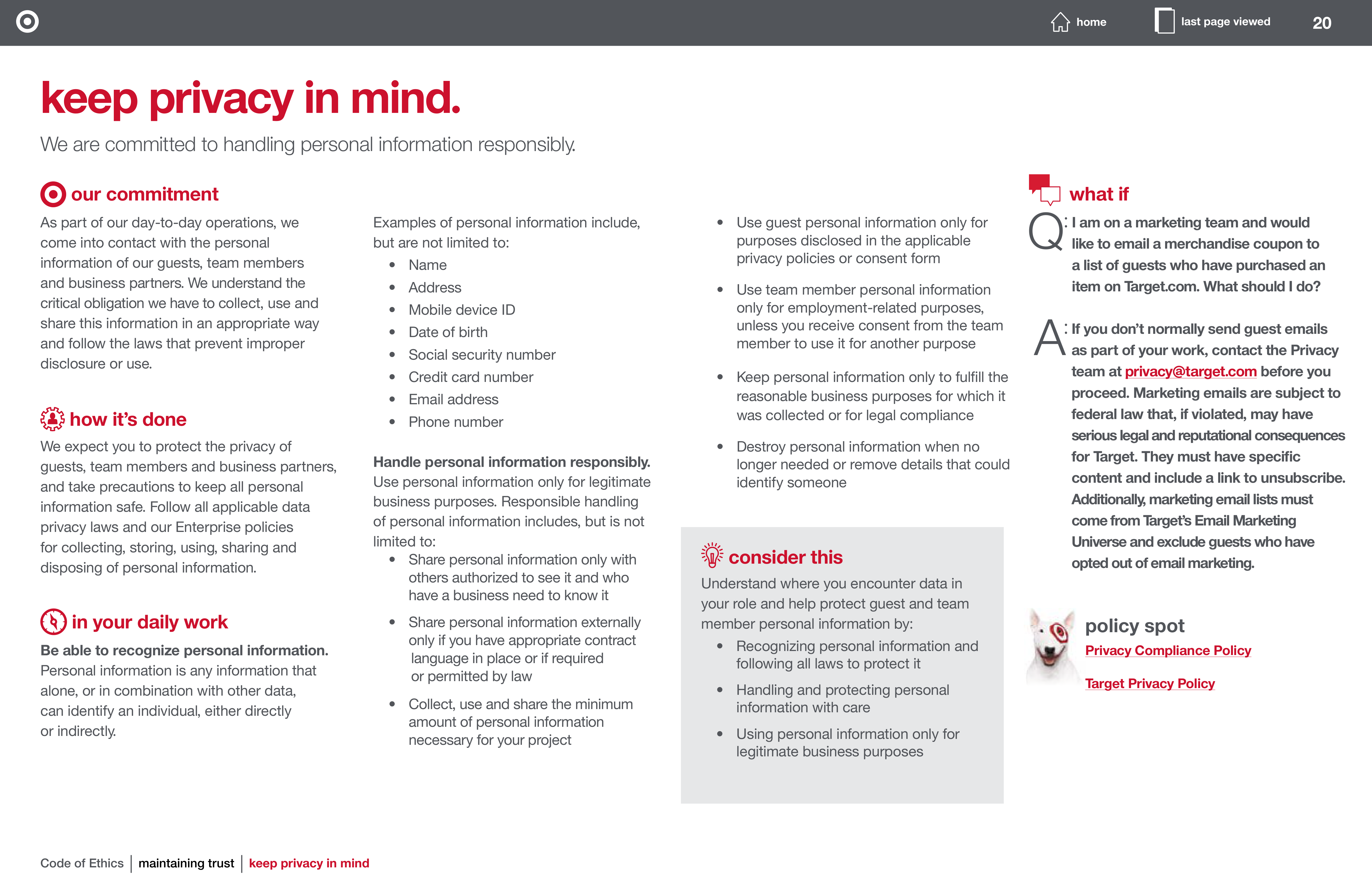 Target Corporation Code of Ethics Handbook — page 20
