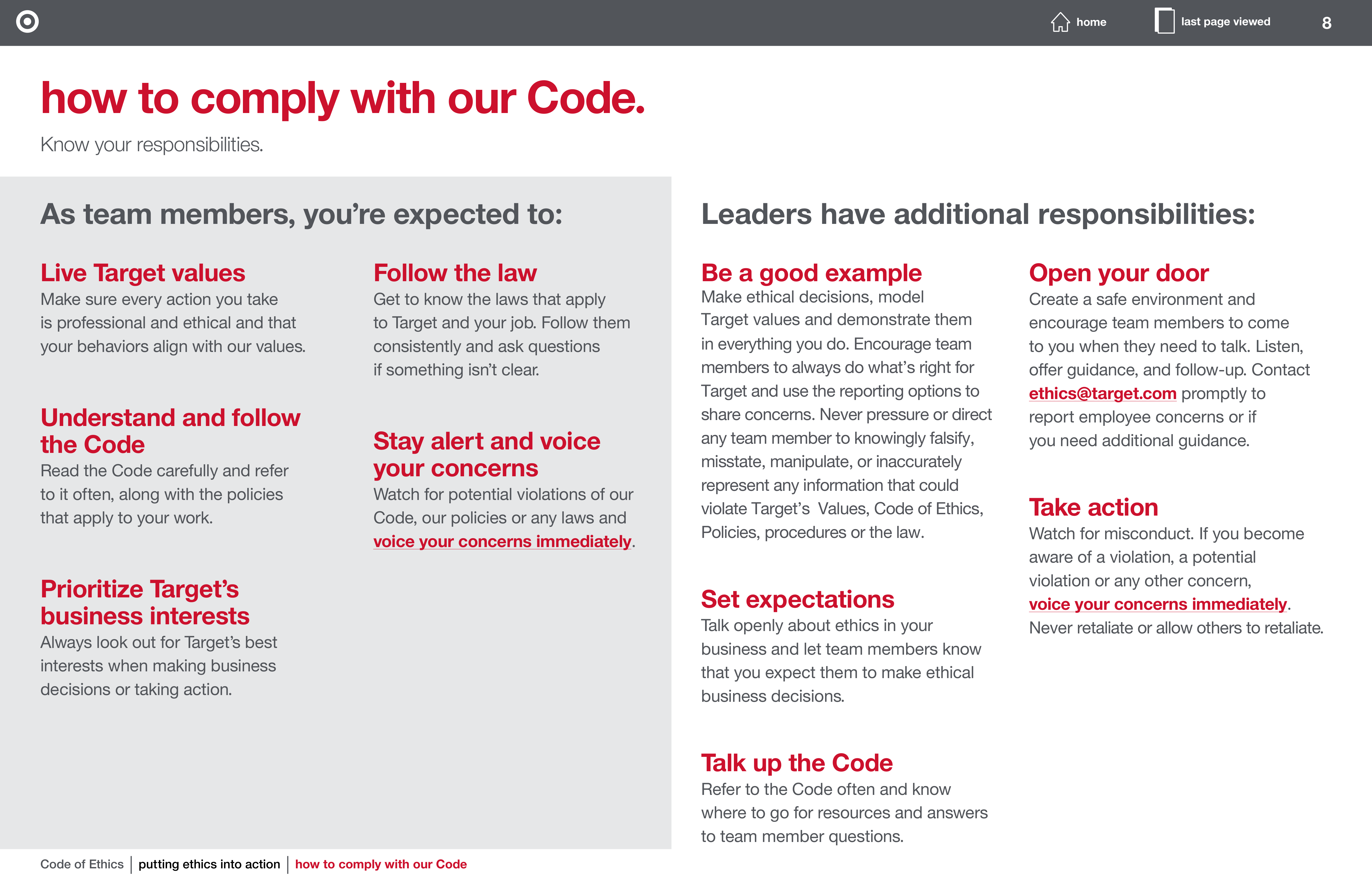Target Corporation Code of Ethics Handbook — page 8