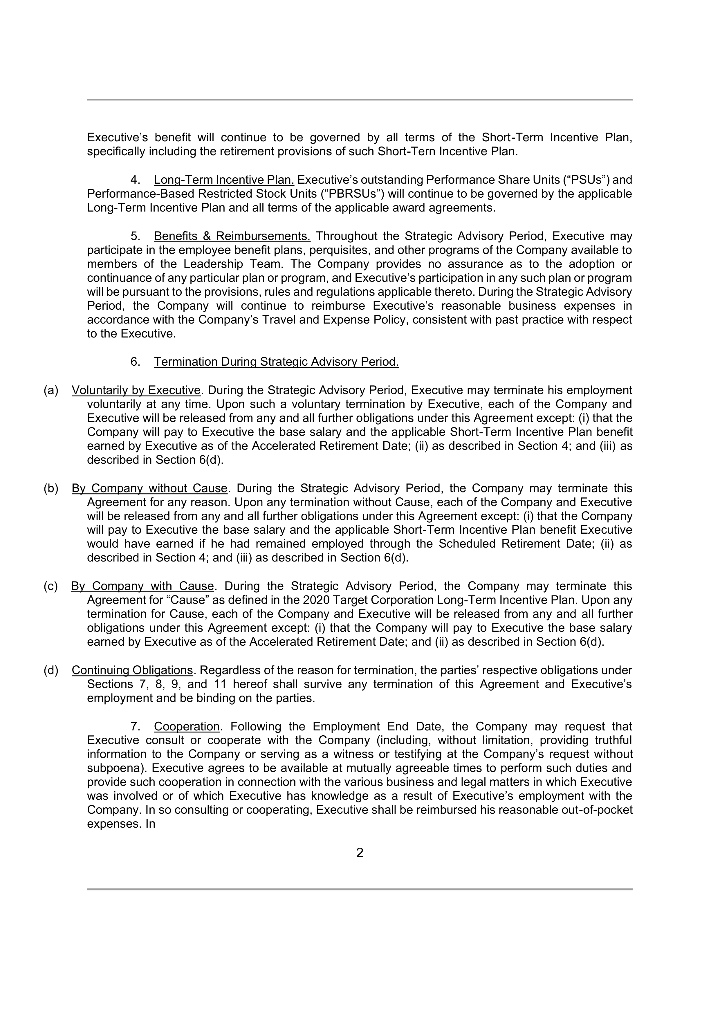 Target Corporation Transition Agreement — page 2
