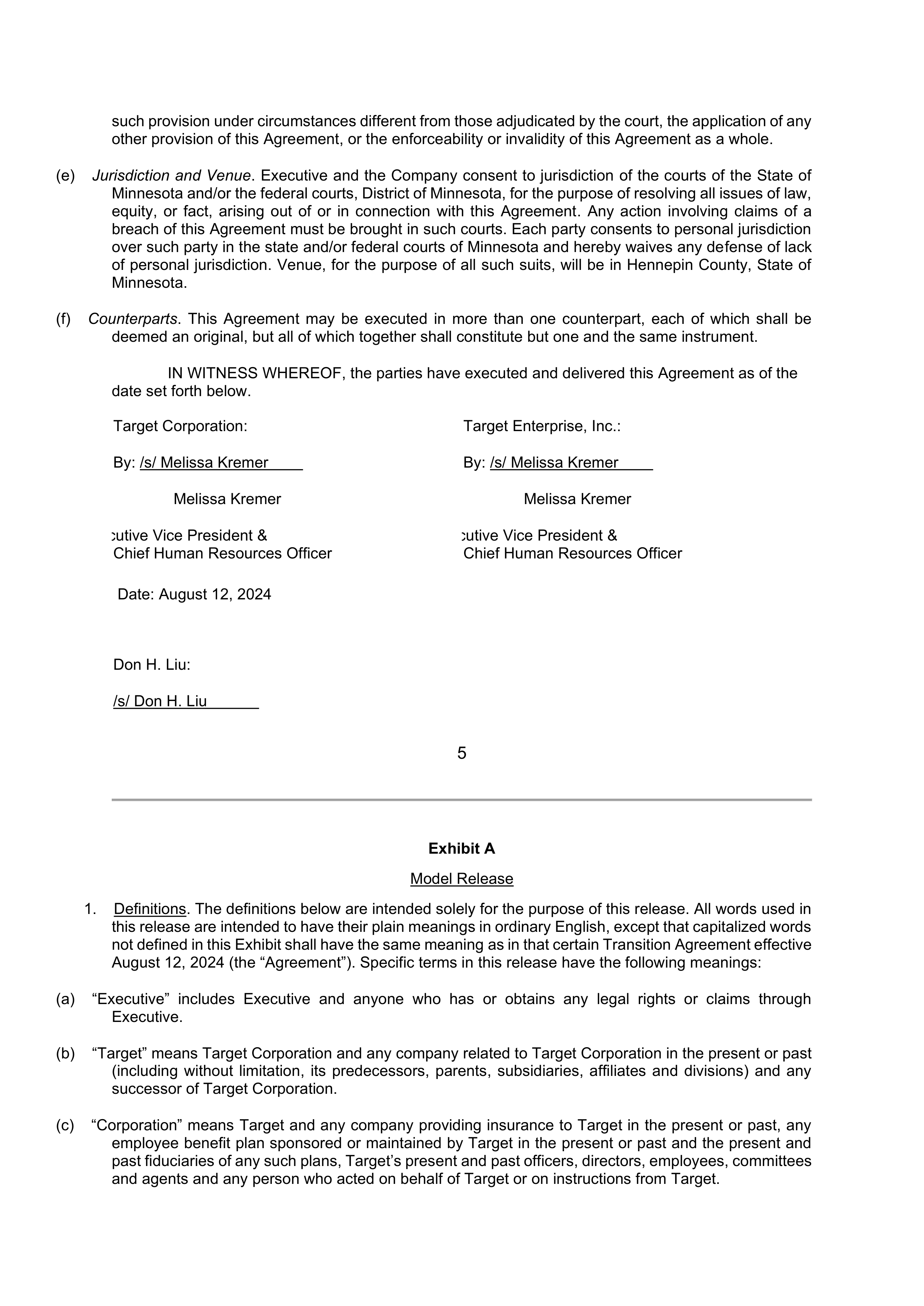 Target Corporation Transition Agreement — page 5