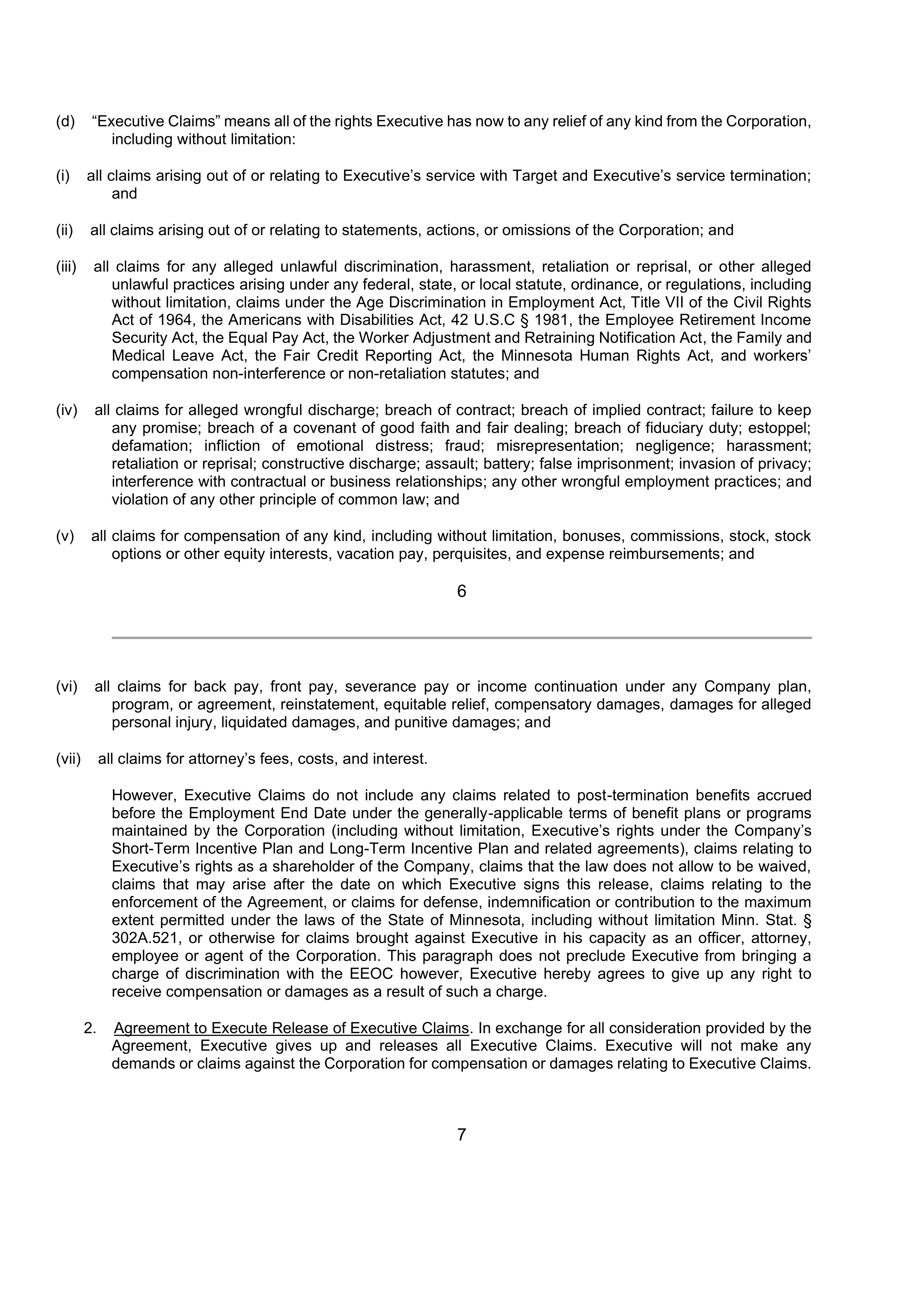 Target Corporation Transition Agreement — page 6