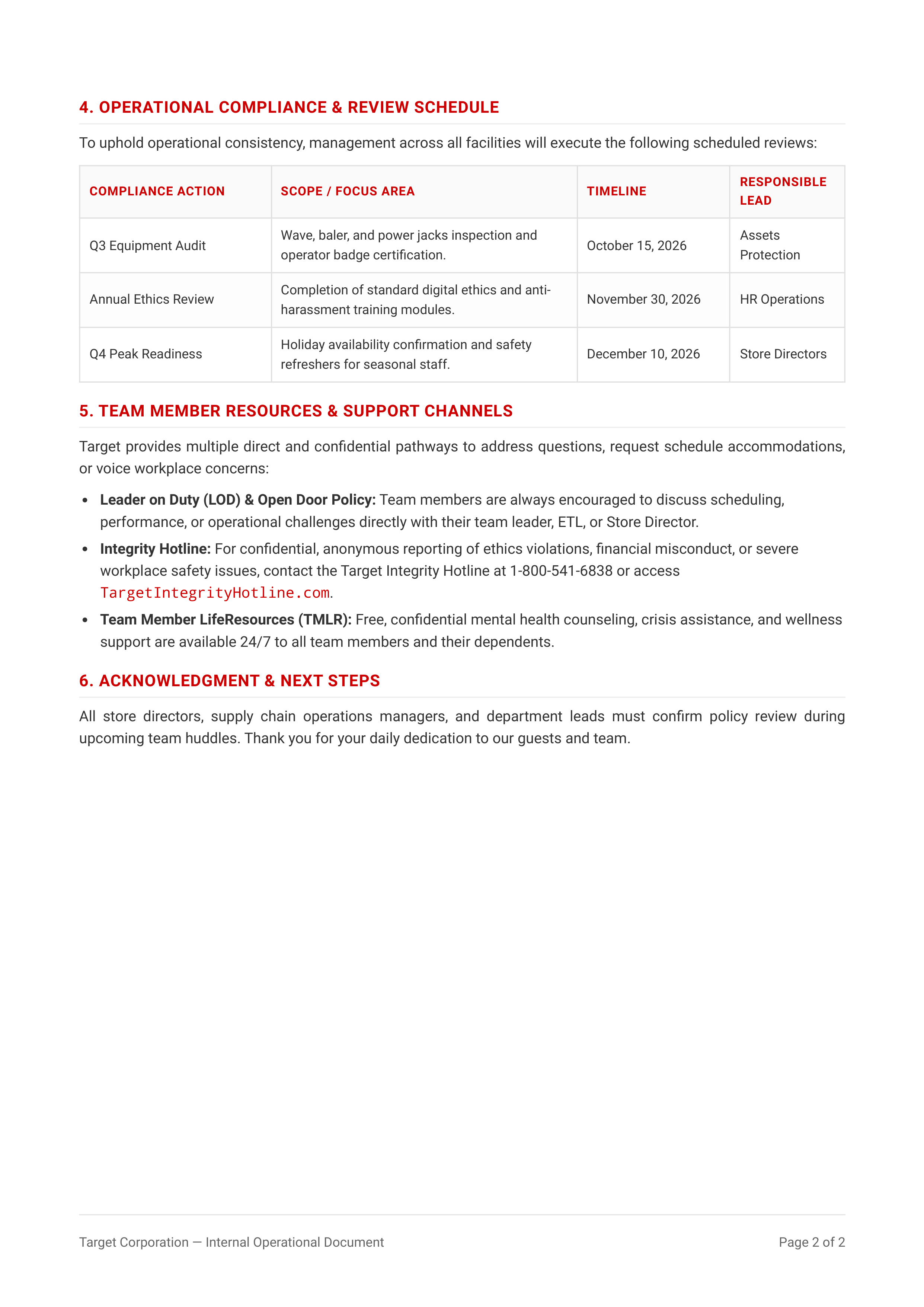 Target Employee Policy Memo — page 2