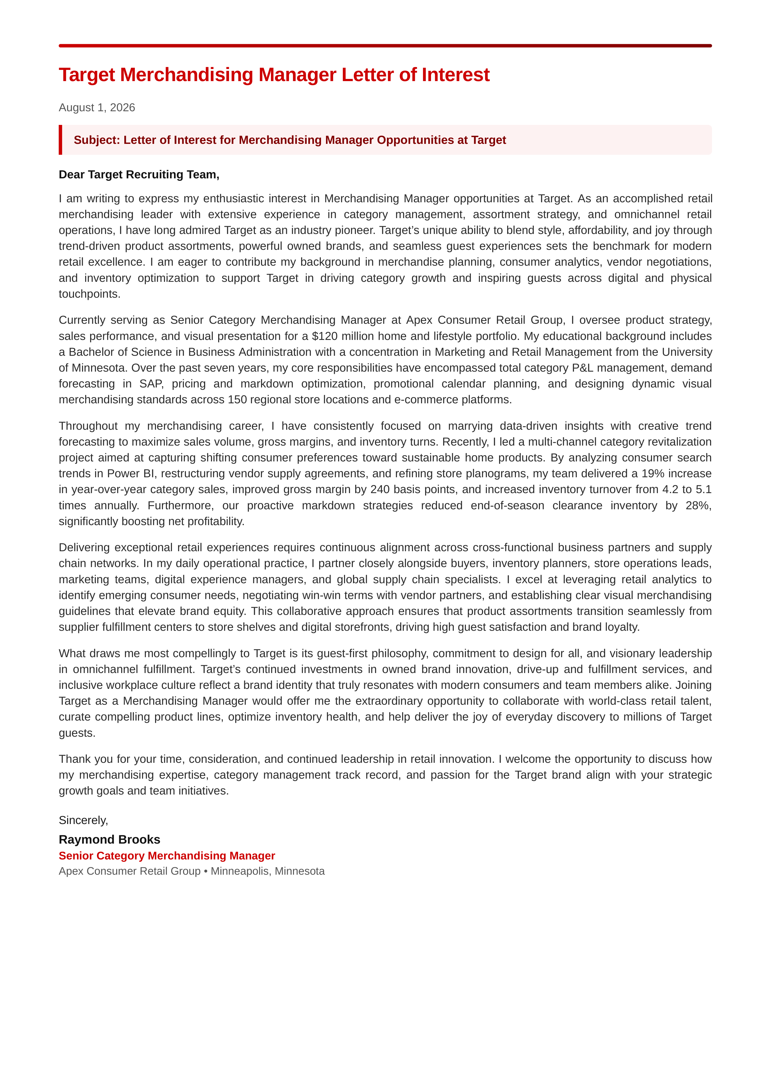 Target Merchandising Manager Letter of Interest — page 1