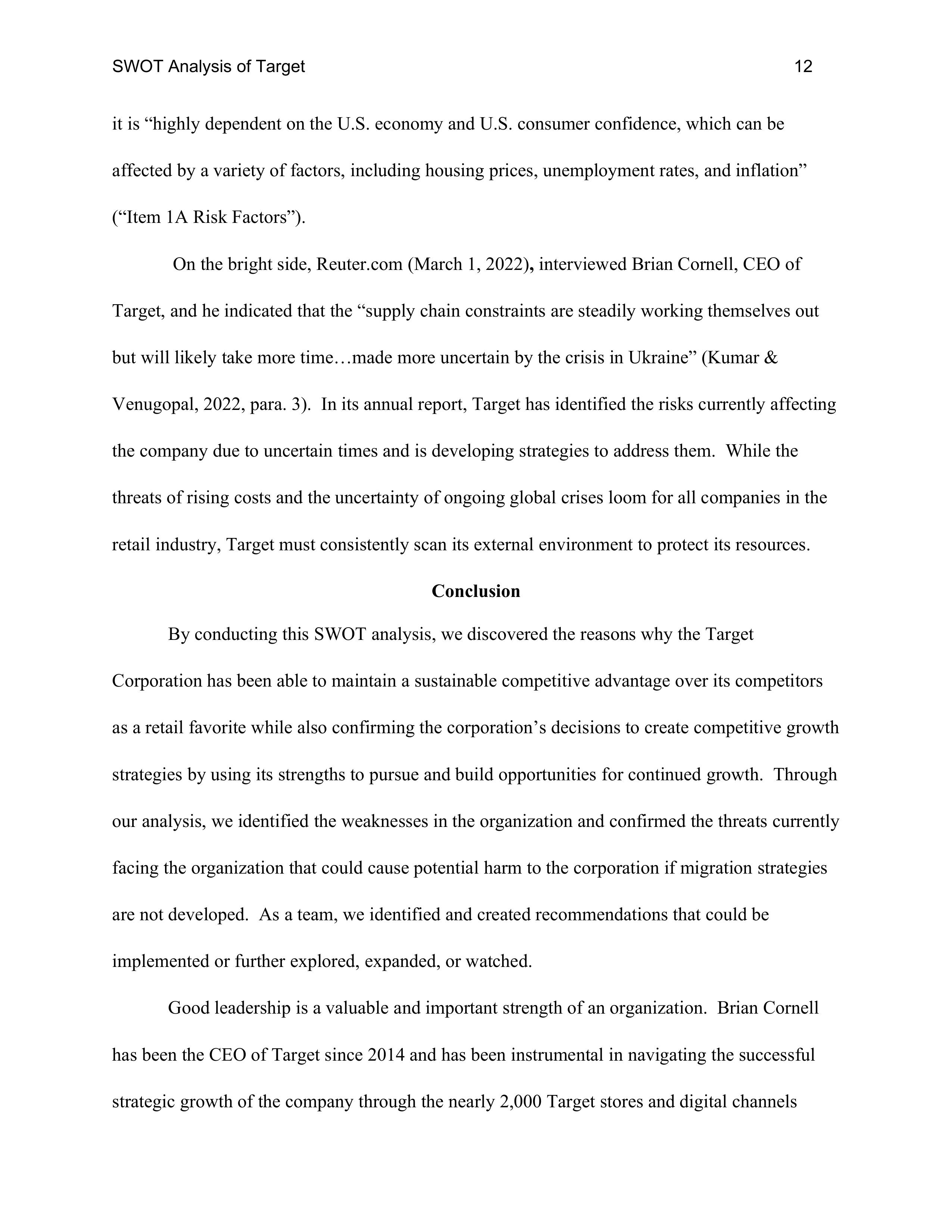 Target Swot Analysis  — page 12