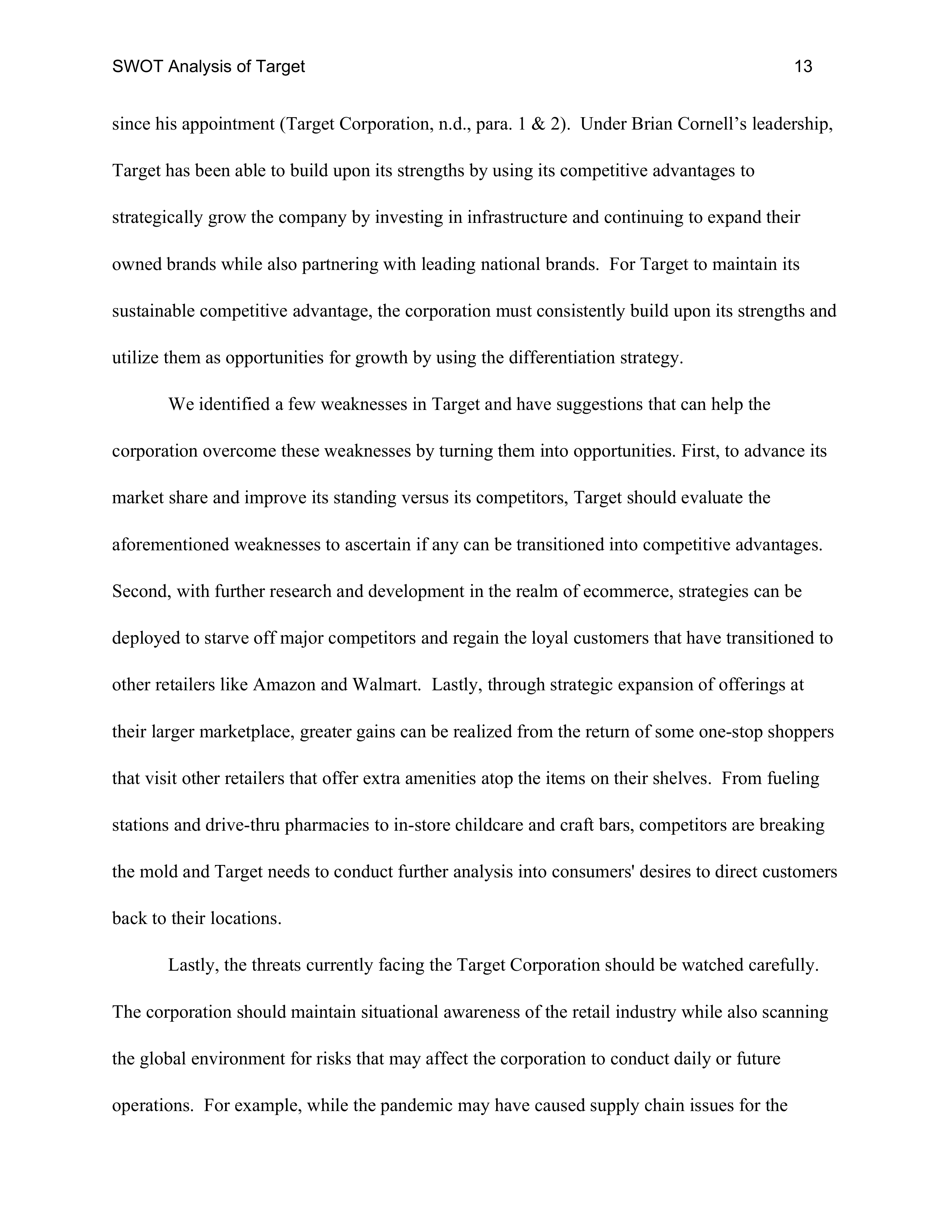 Target Swot Analysis  — page 13
