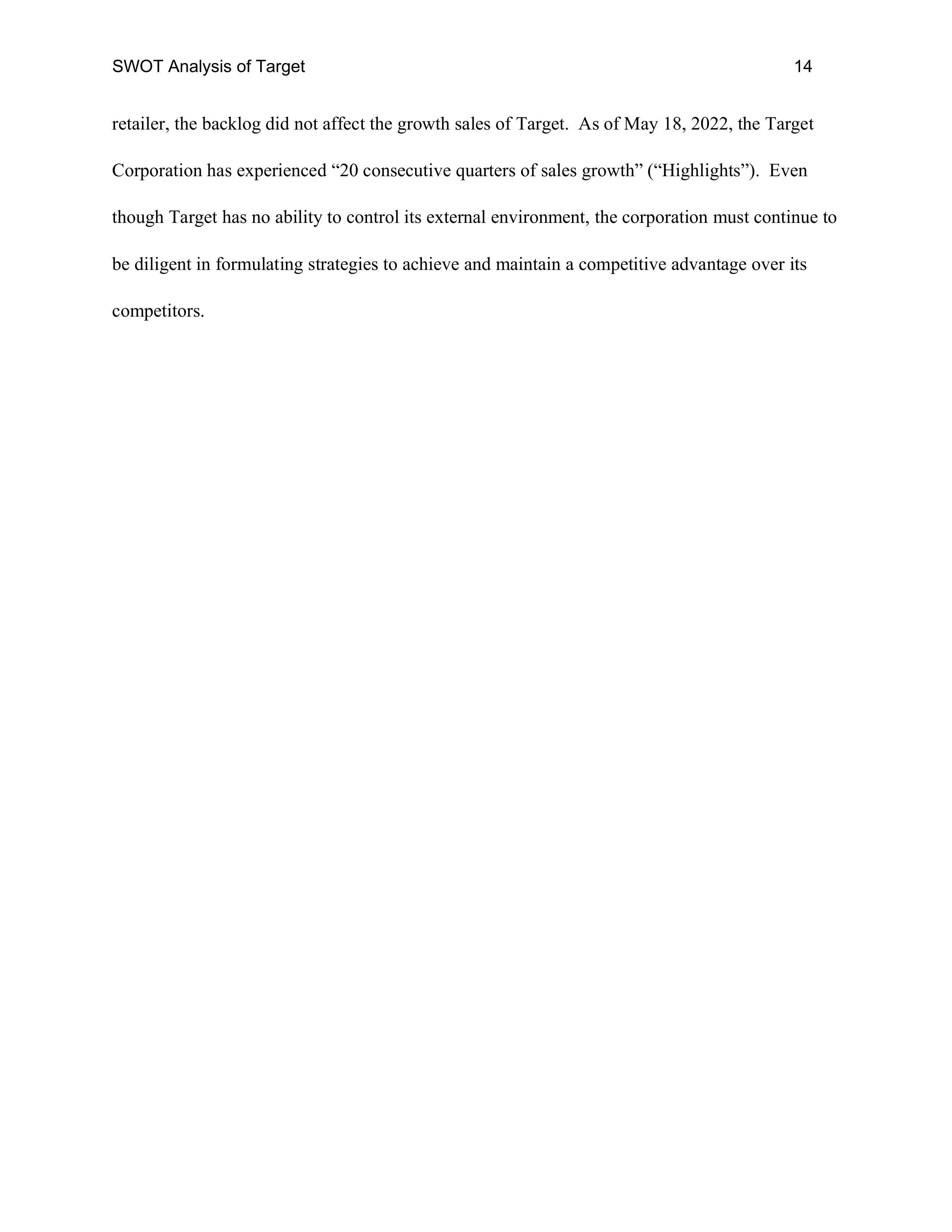 Target Swot Analysis  — page 14