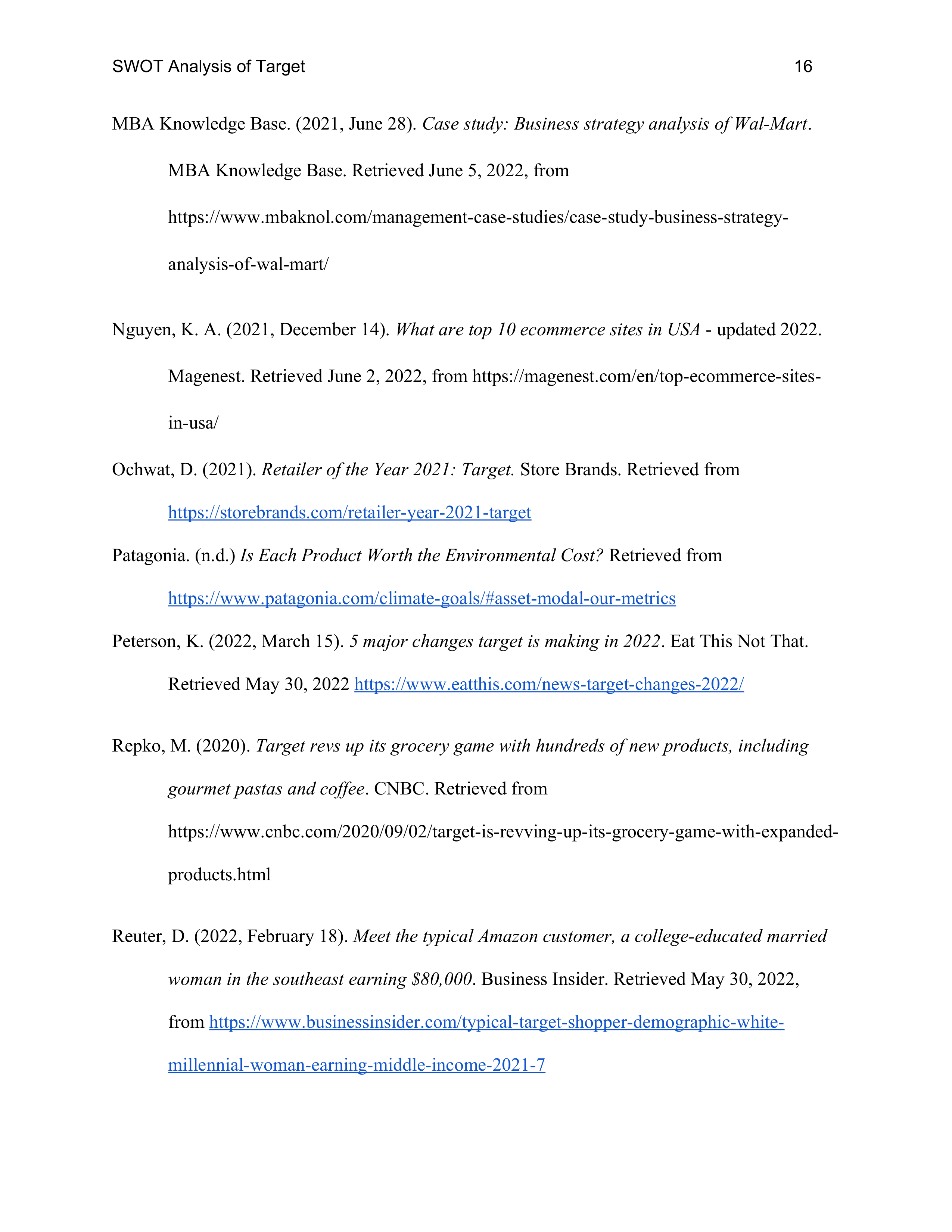 Target Swot Analysis  — page 16