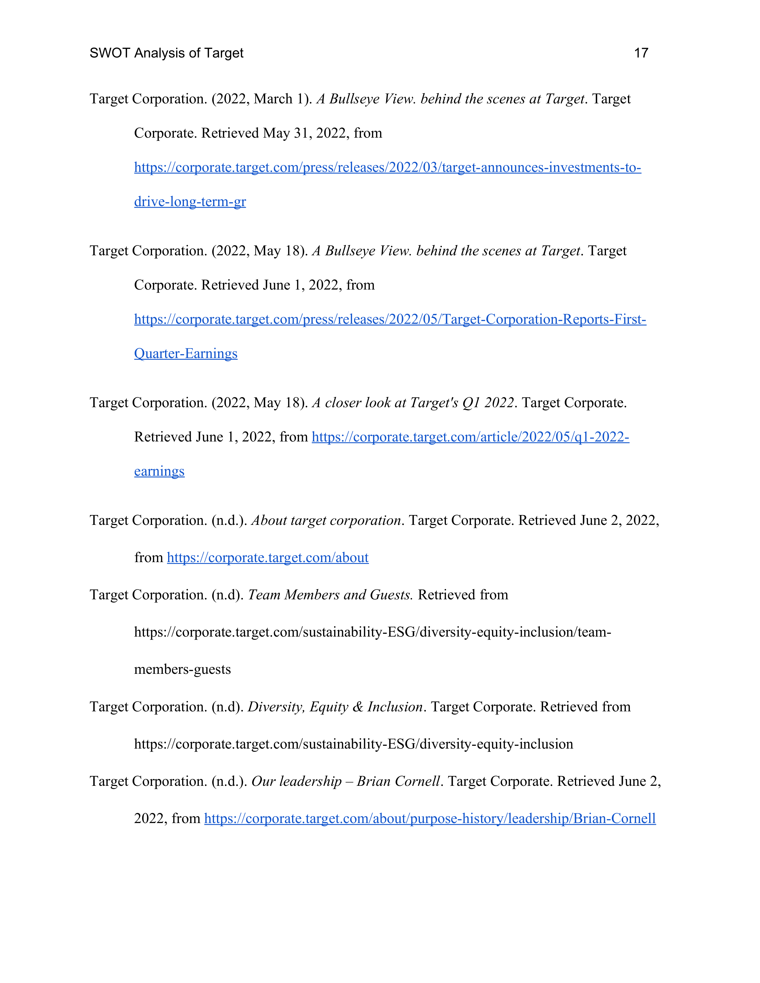 Target Swot Analysis  — page 17