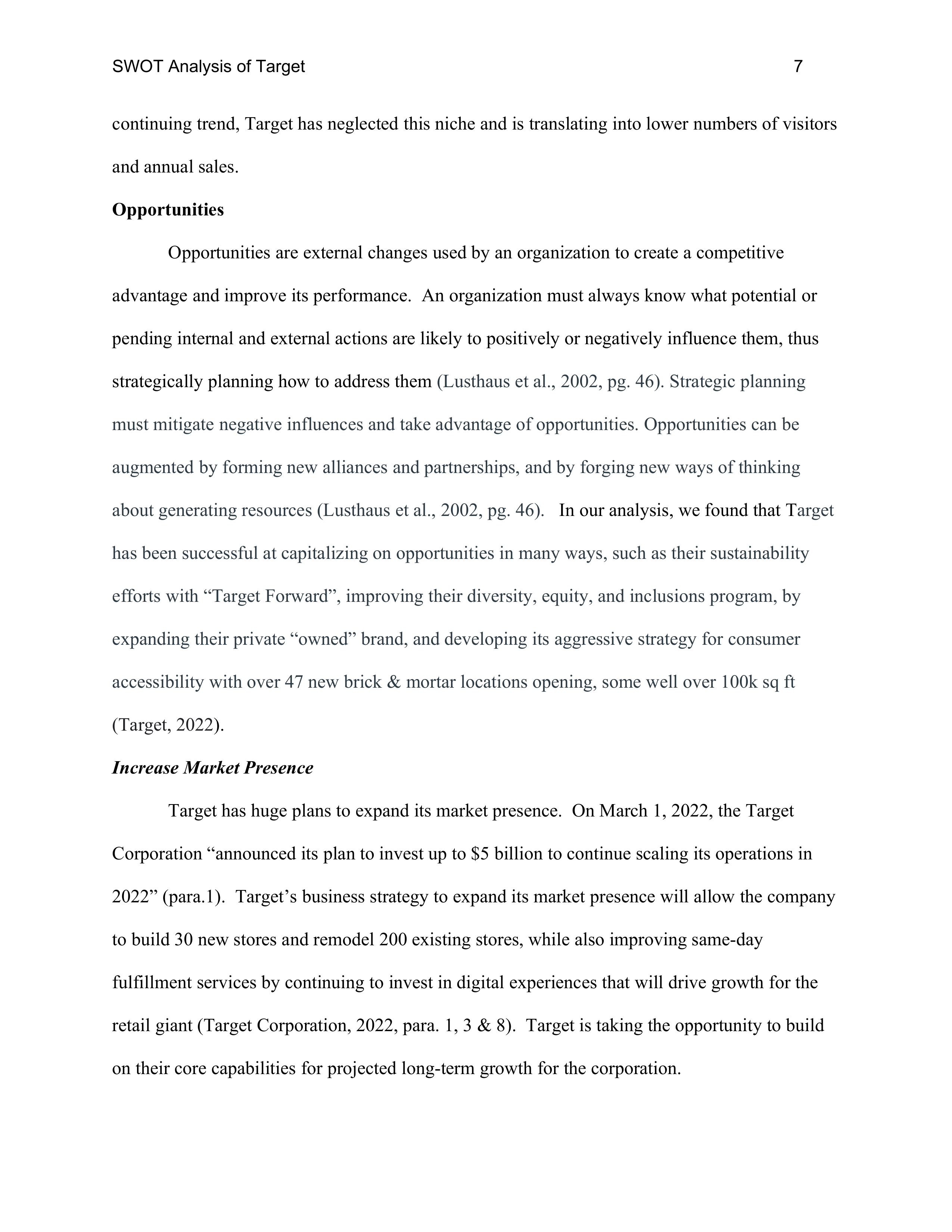 Target Swot Analysis  — page 7