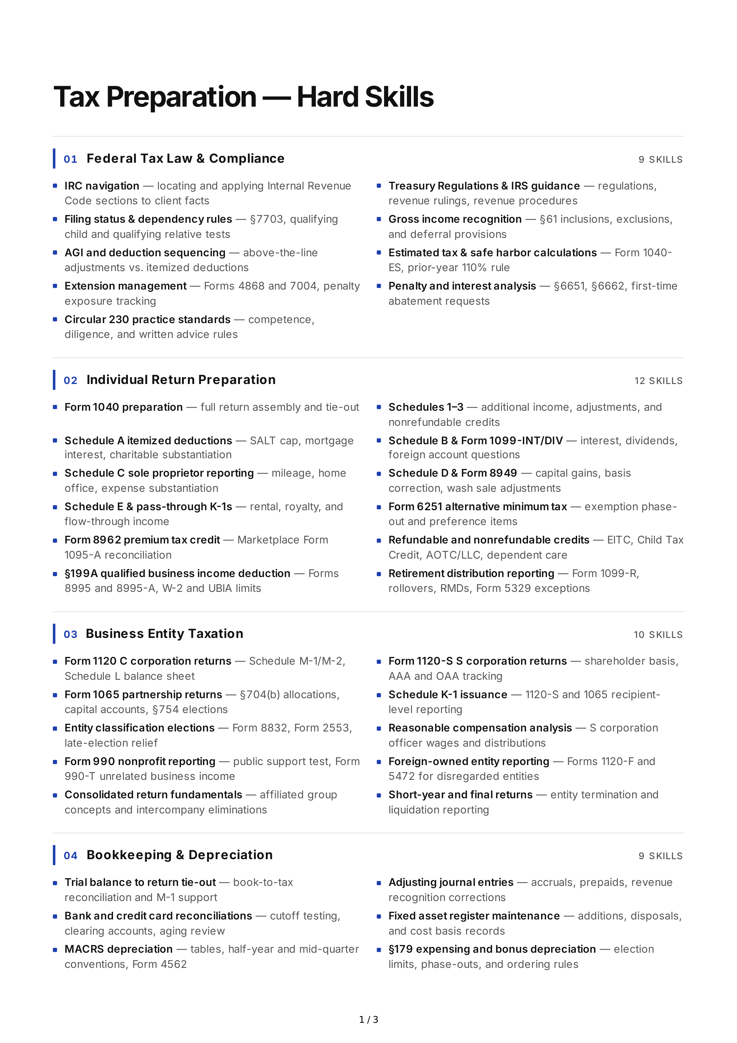Tax Preparation Hard Skills — page 1