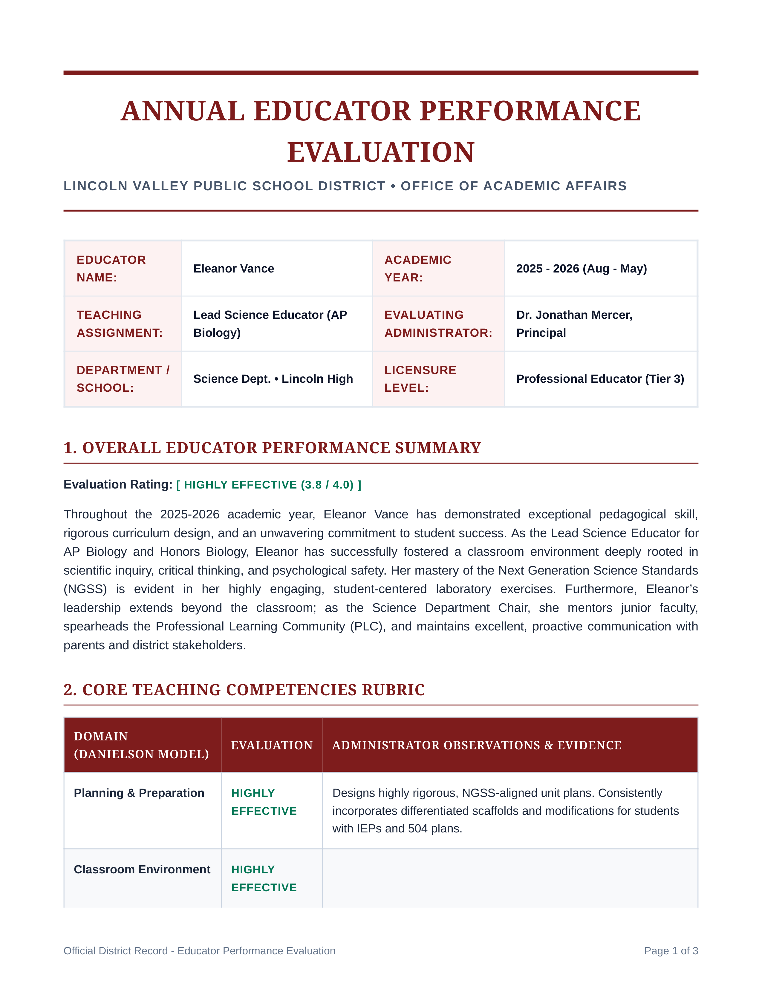 Teacher Performance Review — page 1