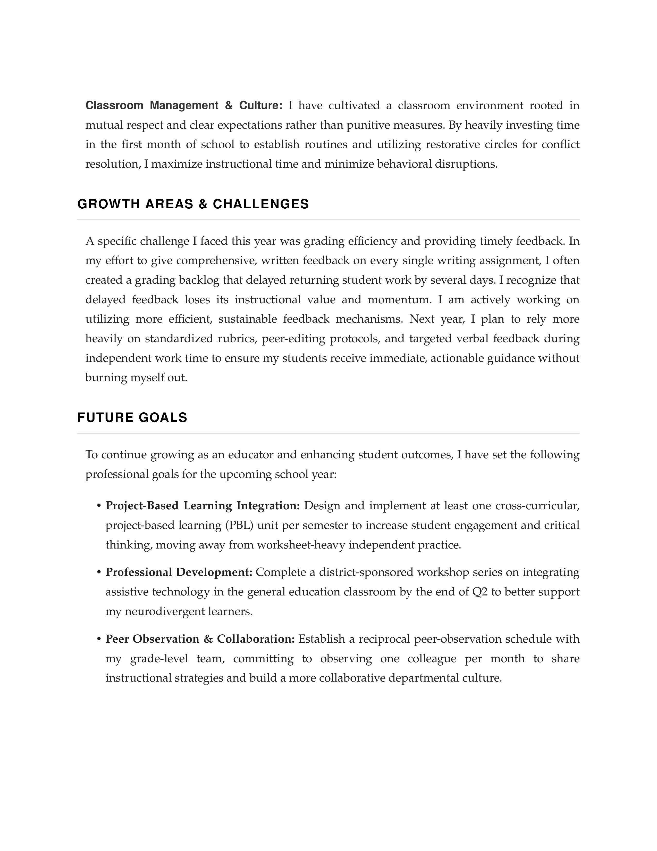Teacher Self Performance Review — page 2