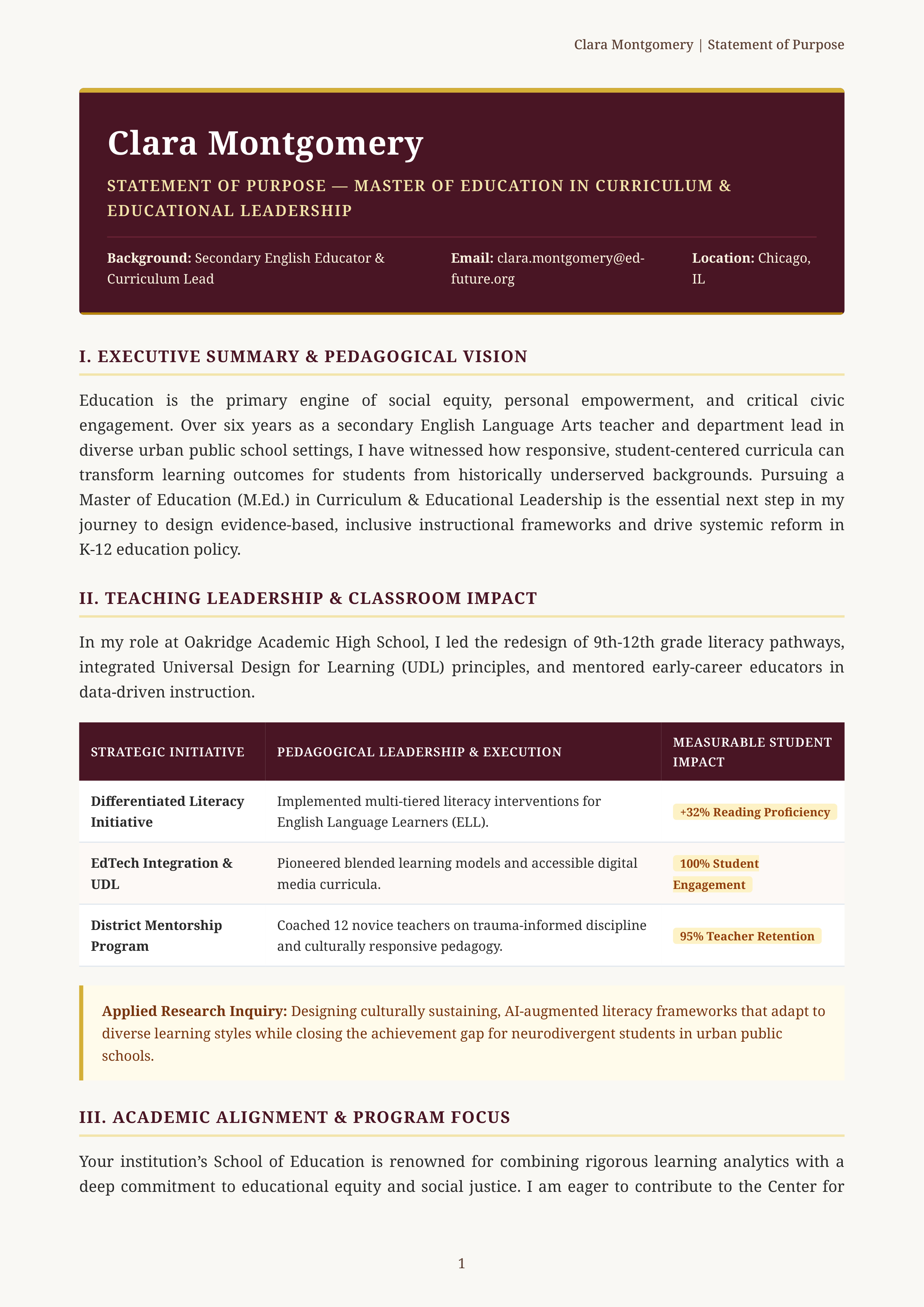 Teacher Statement of Purpose — page 1