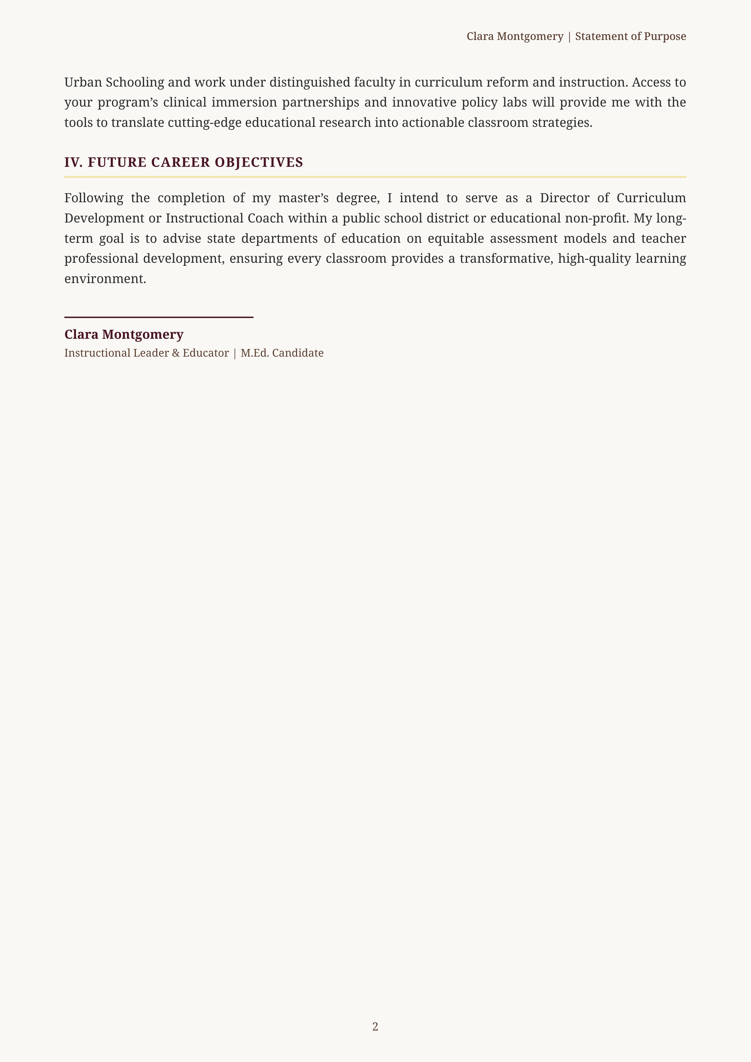 Teacher Statement of Purpose — page 2