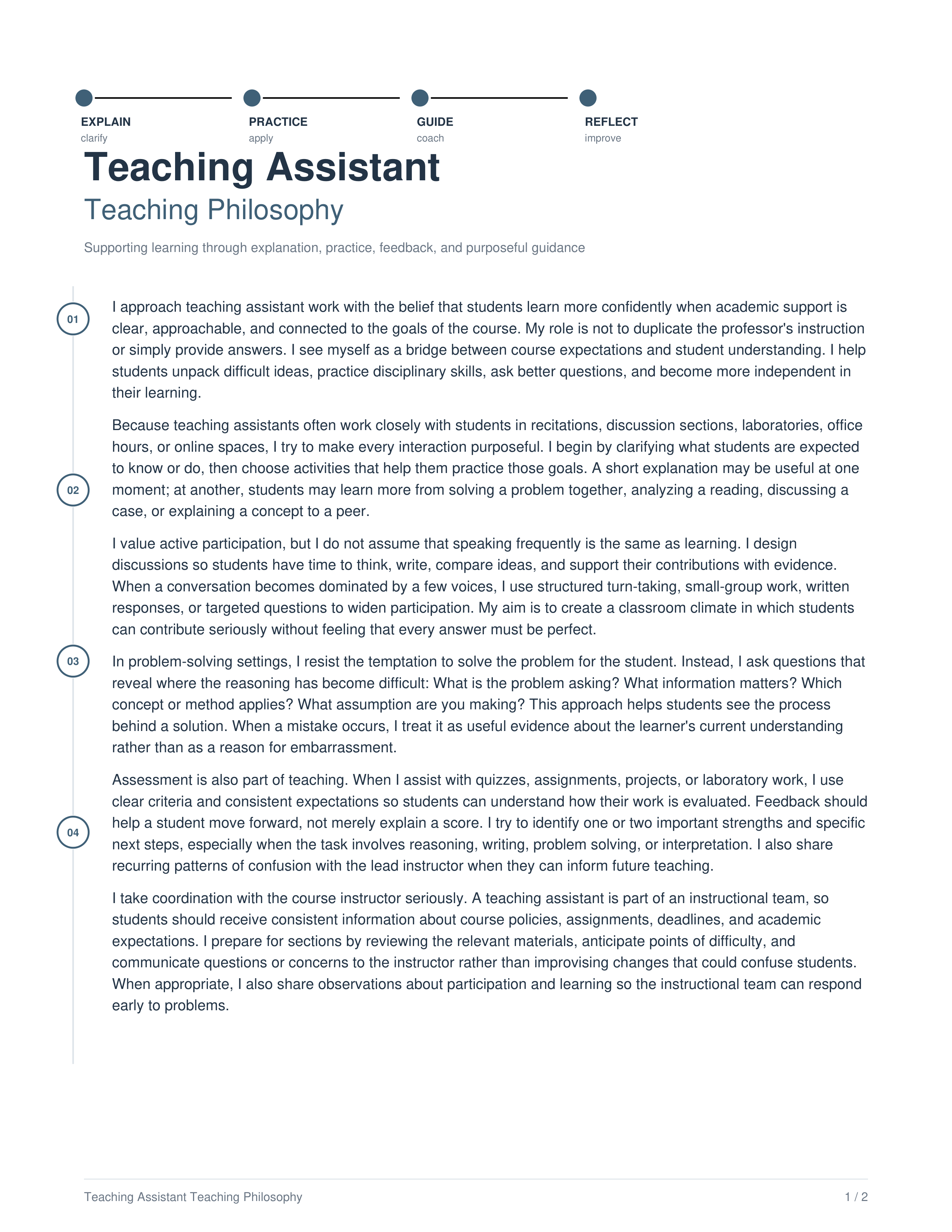 Teaching Assistant Teaching Philosophy — page 1