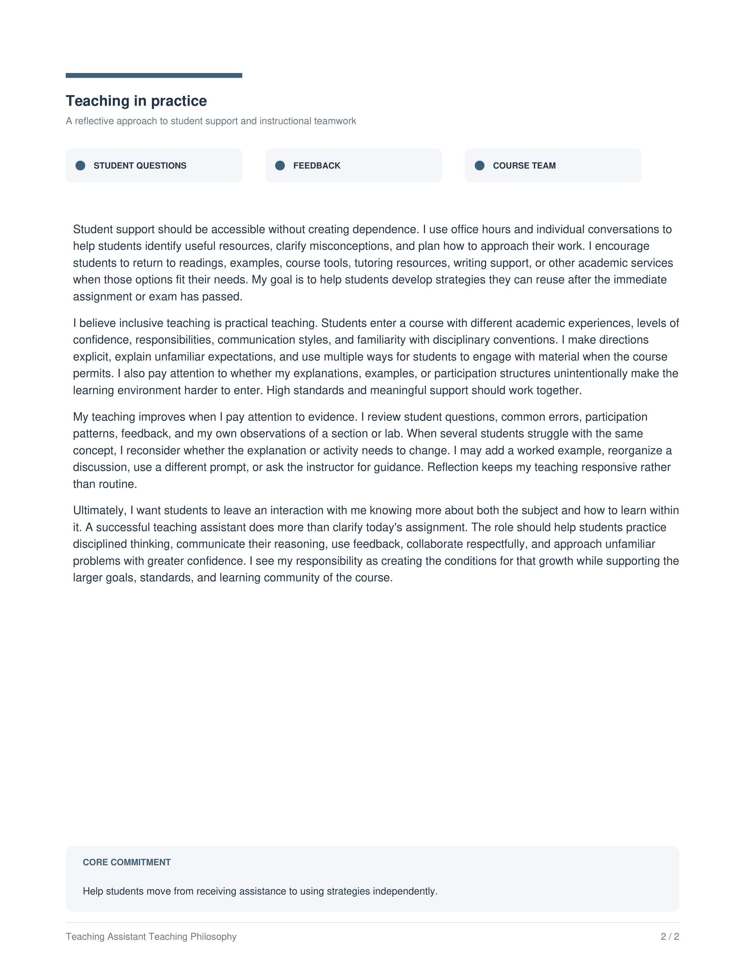 Teaching Assistant Teaching Philosophy — page 2